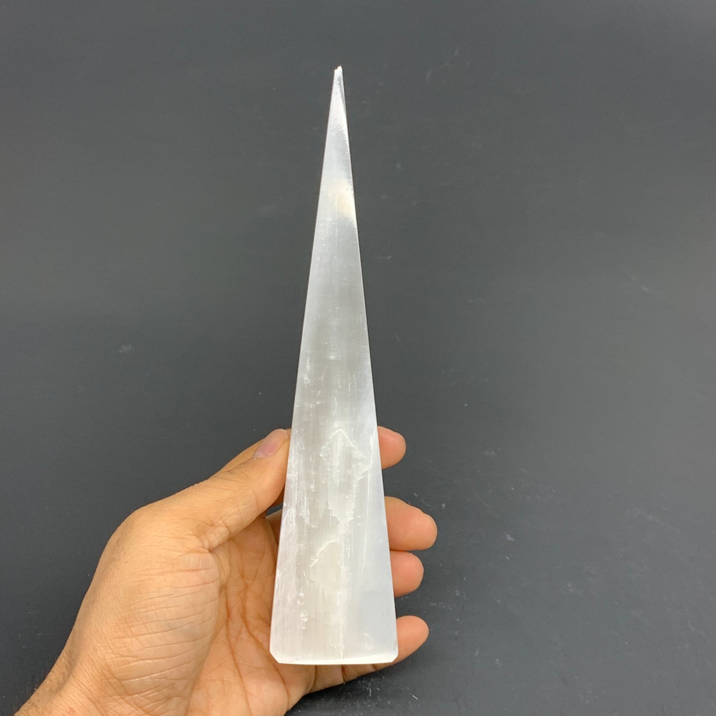 301.6g, 7.75"x1.6"x1.7" Selenite (Satin Spar) Crystal Crystal Tower Point,B35961