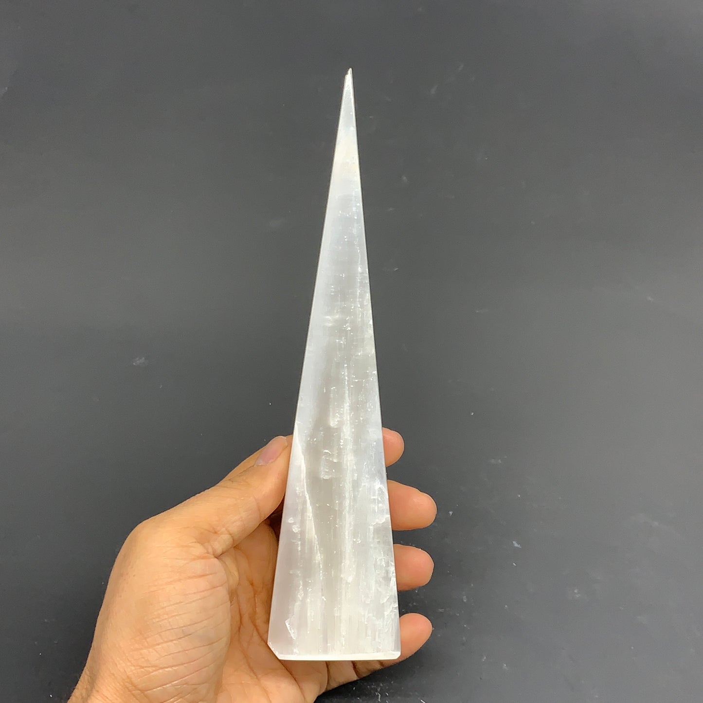 301.6g, 7.75"x1.6"x1.7" Selenite (Satin Spar) Crystal Crystal Tower Point,B35961