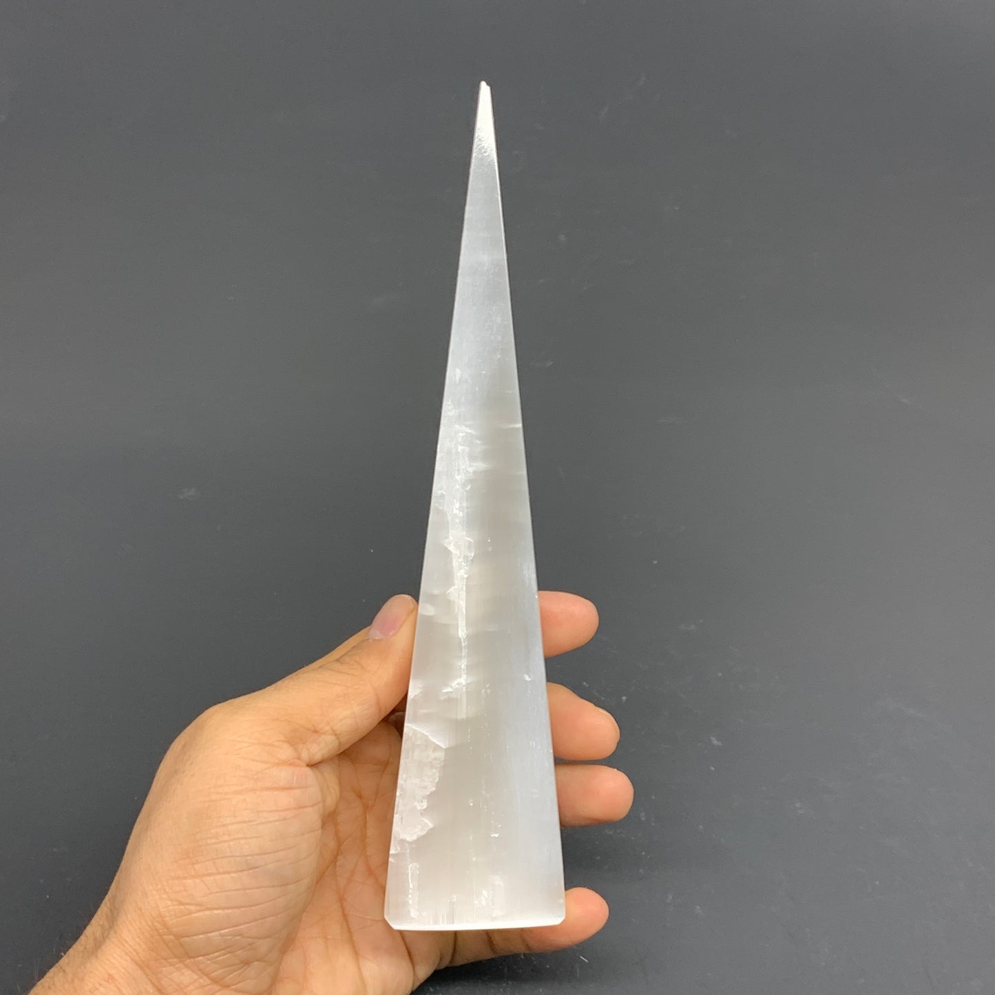 301.6g, 7.75"x1.6"x1.7" Selenite (Satin Spar) Crystal Crystal Tower Point,B35961