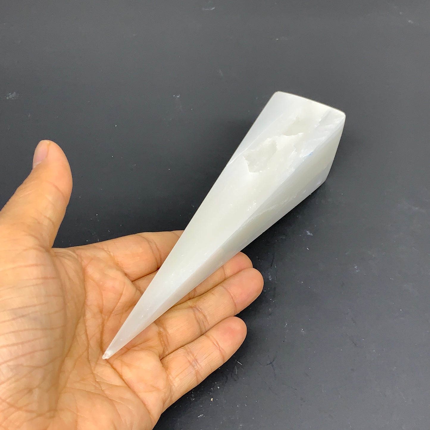 301.6g, 7.75"x1.6"x1.7" Selenite (Satin Spar) Crystal Crystal Tower Point,B35961