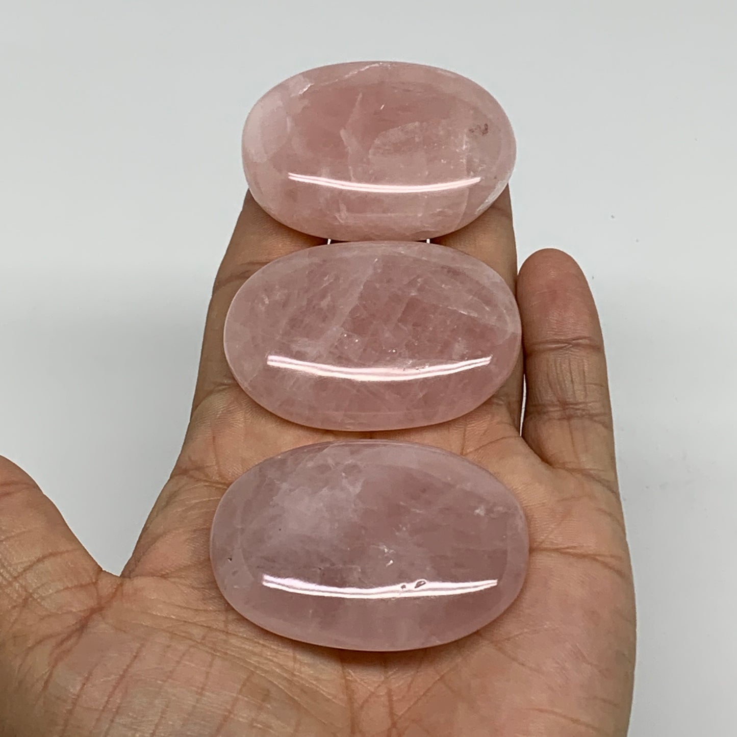 145.5g , 2"-2", 3pcs, Natural Pink Rose Quartz Palm-stone Small Sizes, B34548