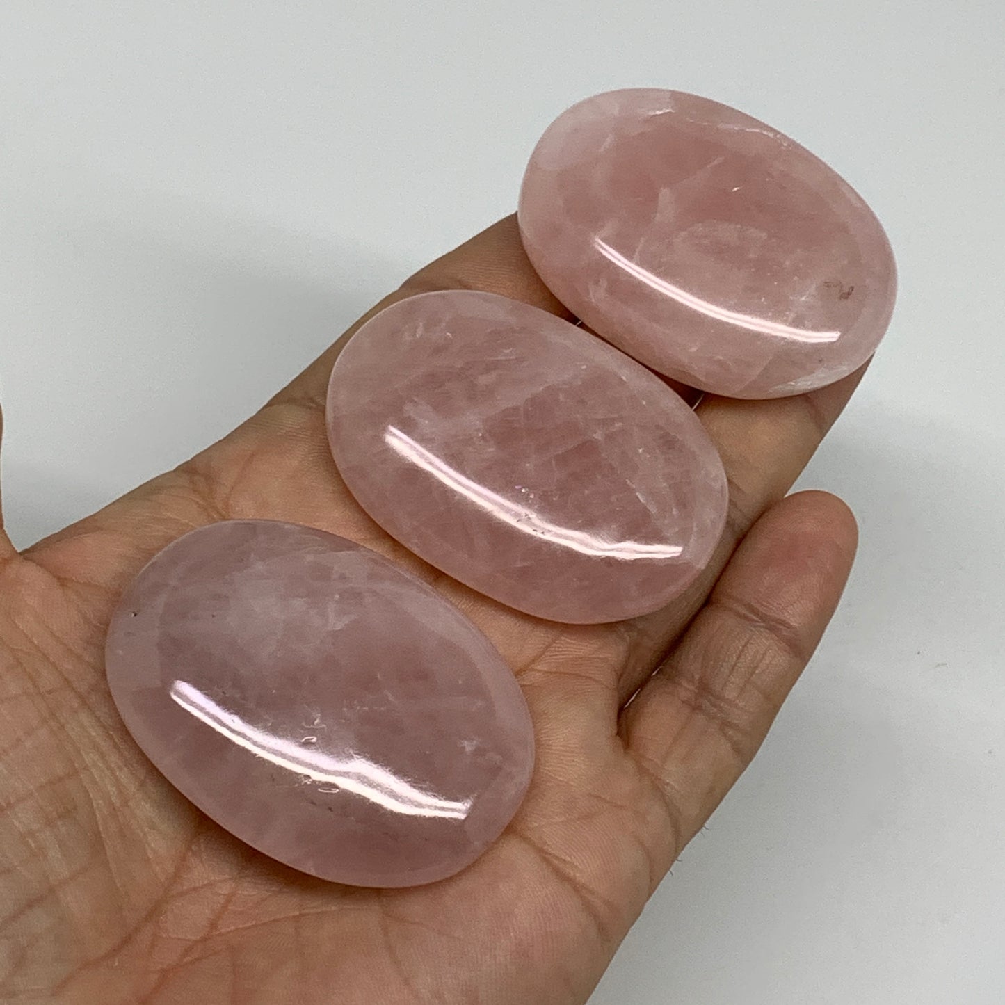 145.5g , 2"-2", 3pcs, Natural Pink Rose Quartz Palm-stone Small Sizes, B34548