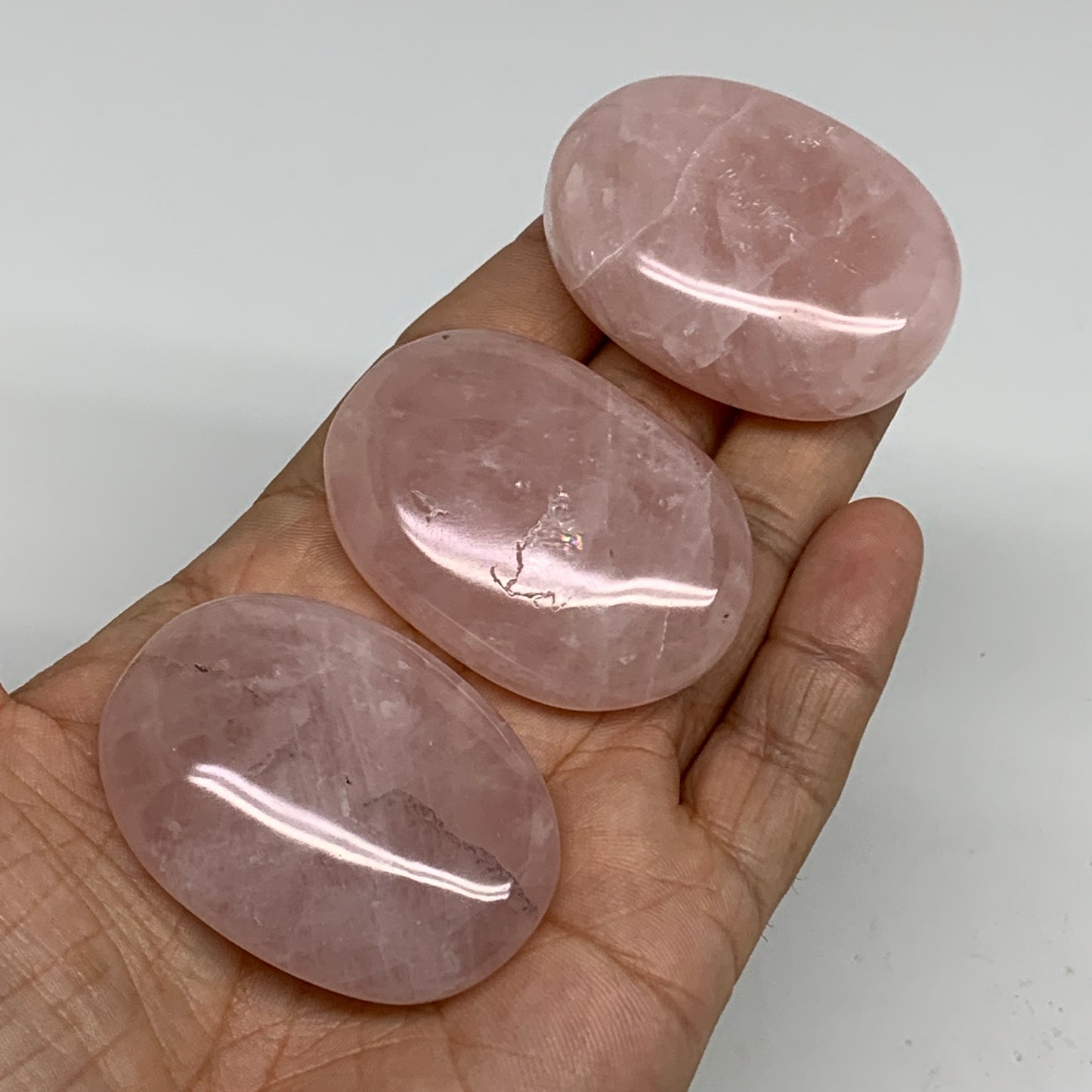 145.5g , 2"-2", 3pcs, Natural Pink Rose Quartz Palm-stone Small Sizes, B34548