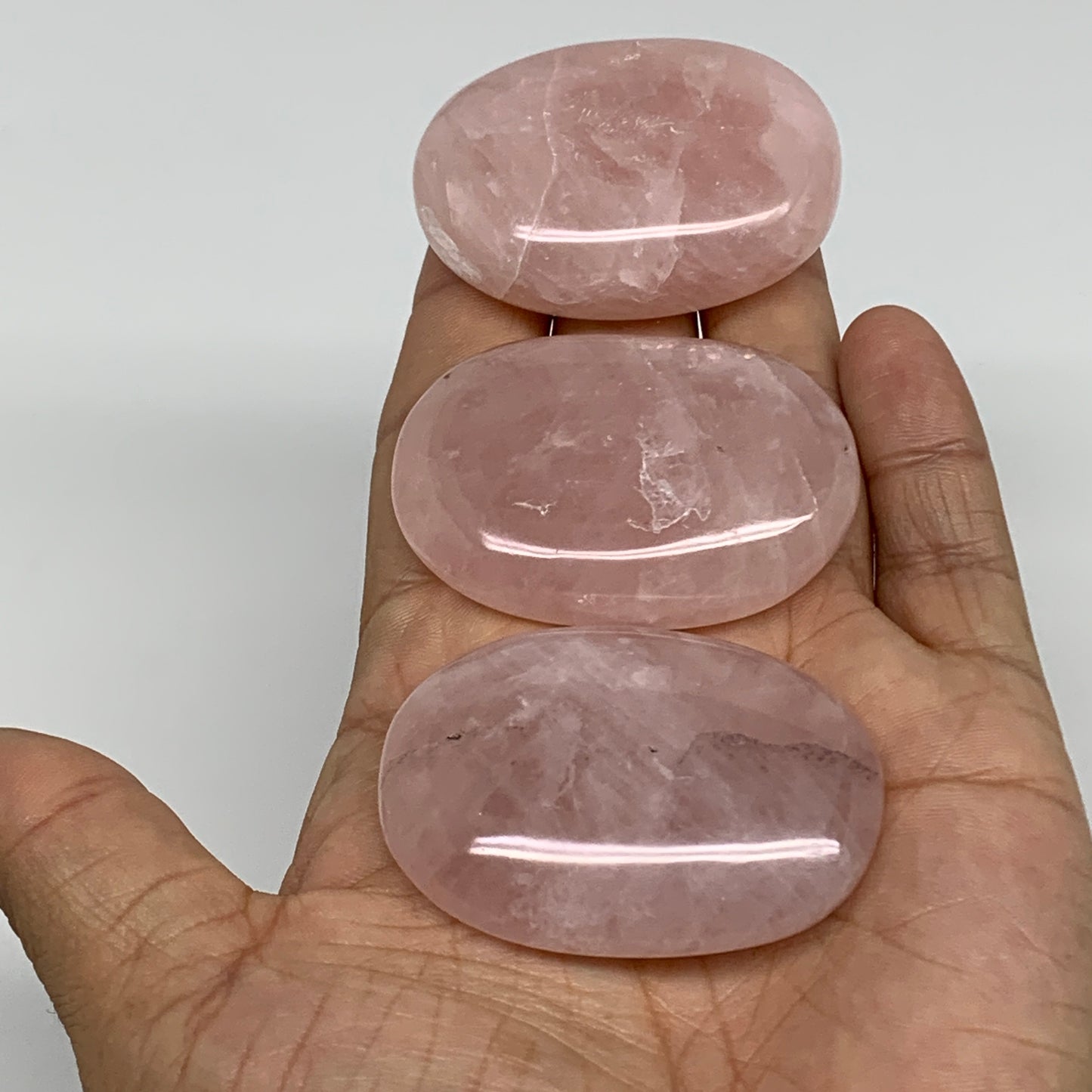 145.5g , 2"-2", 3pcs, Natural Pink Rose Quartz Palm-stone Small Sizes, B34548