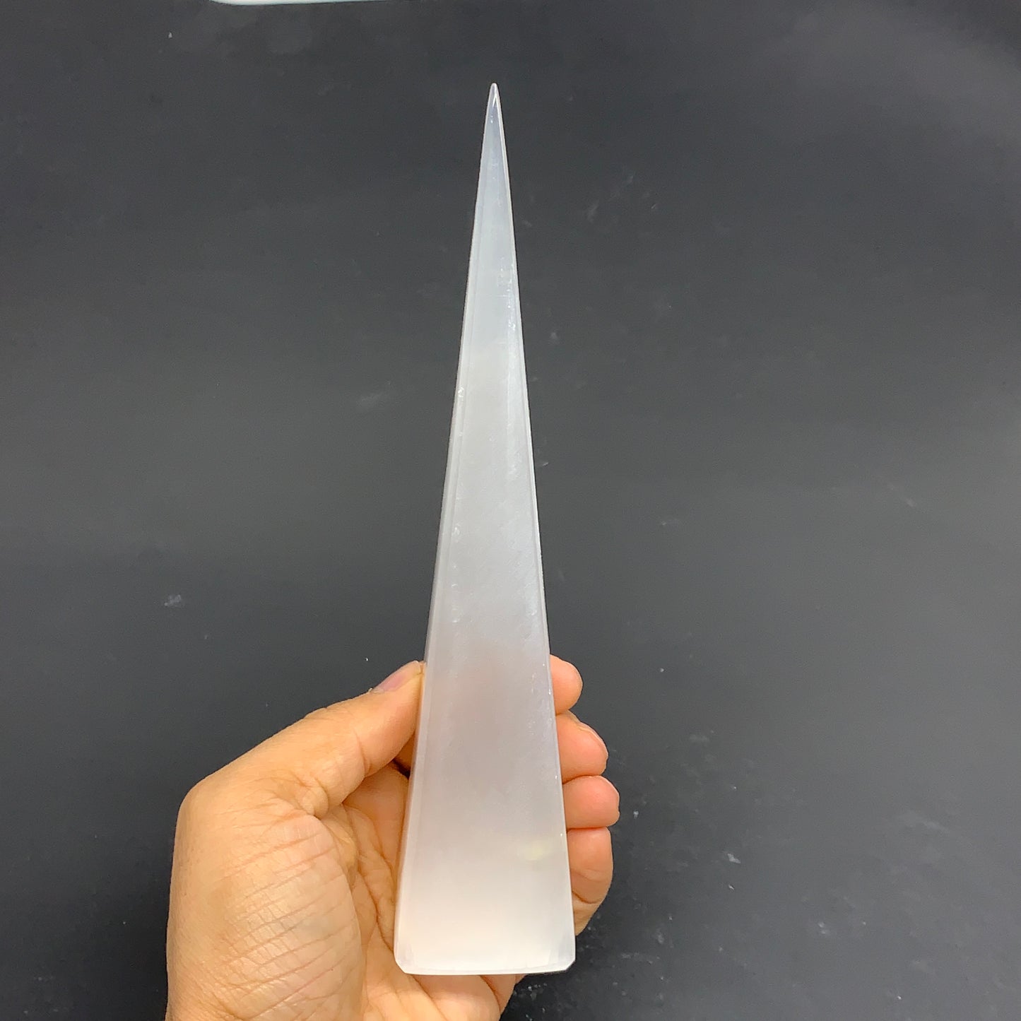 262.6g, 7.5"x1.6" Selenite (Satin Spar) Crystal Crystal Tower Point, B35962