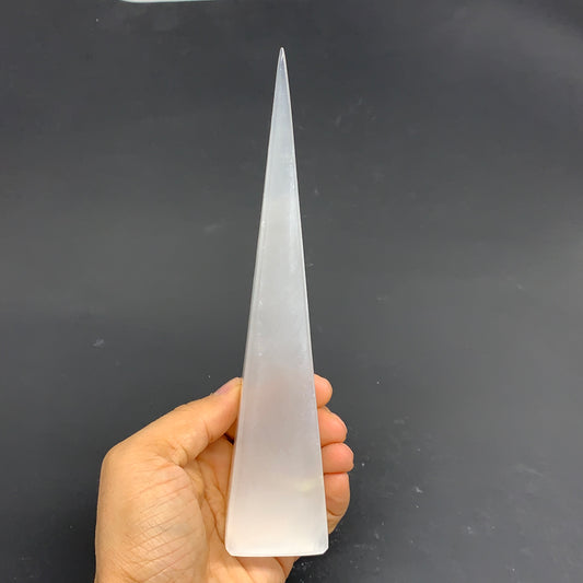 262.6g, 7.5"x1.6" Selenite (Satin Spar) Crystal Crystal Tower Point, B35962