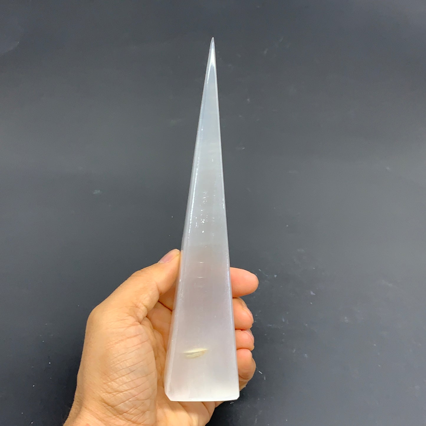 262.6g, 7.5"x1.6" Selenite (Satin Spar) Crystal Crystal Tower Point, B35962