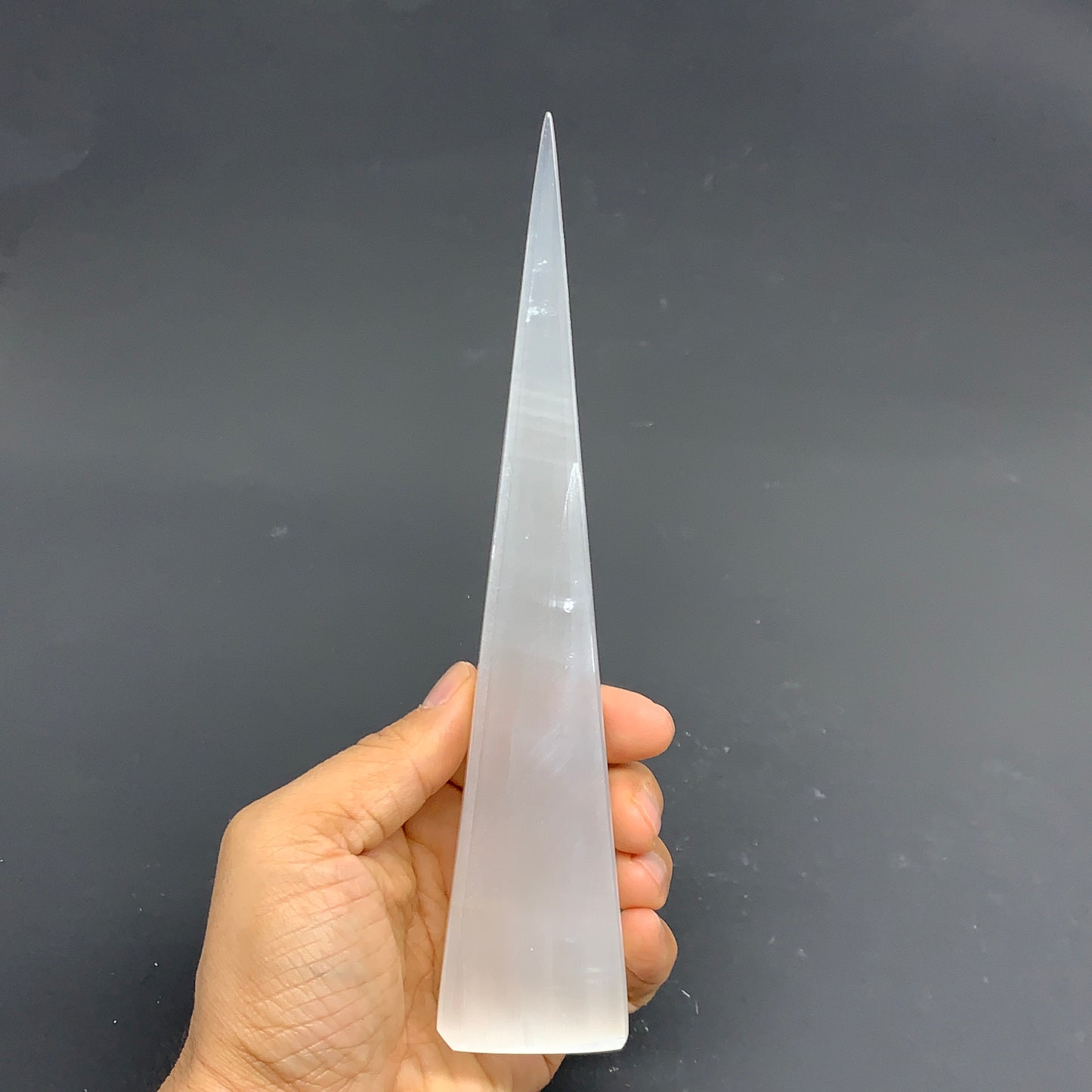 262.6g, 7.5"x1.6" Selenite (Satin Spar) Crystal Crystal Tower Point, B35962