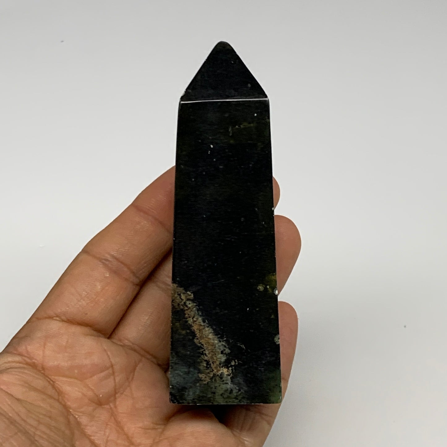 152.4g, 3.9"x1.2"x1.1", Serpentine Point Tower Obelisk Crystal @Pakistan, B29630