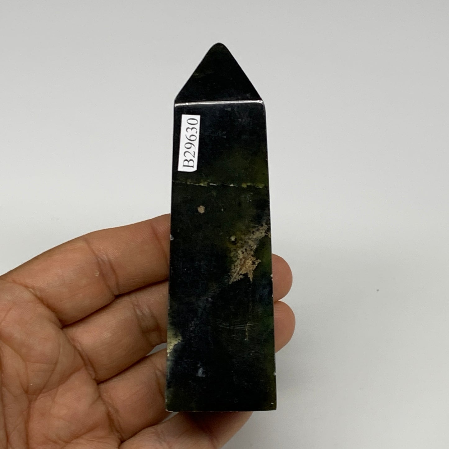 152.4g, 3.9"x1.2"x1.1", Serpentine Point Tower Obelisk Crystal @Pakistan, B29630