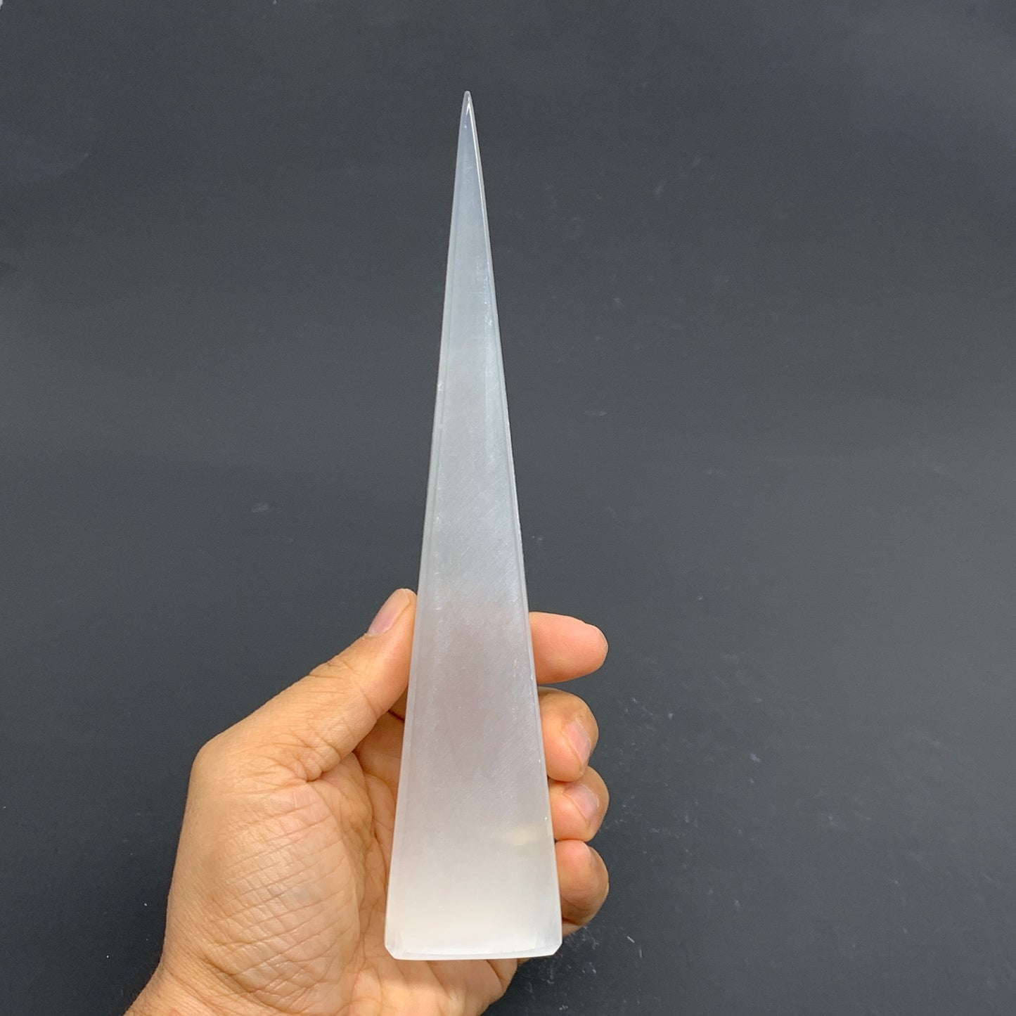 262.6g, 7.5"x1.6" Selenite (Satin Spar) Crystal Crystal Tower Point, B35962