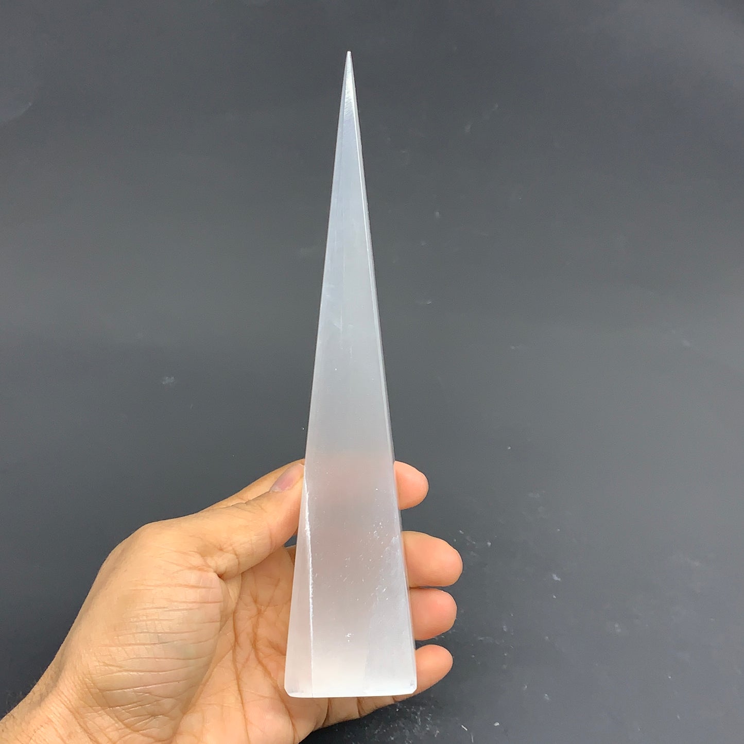 271g, 7.7"x1.6" Selenite (Satin Spar) Crystal Crystal Tower Point, B35963