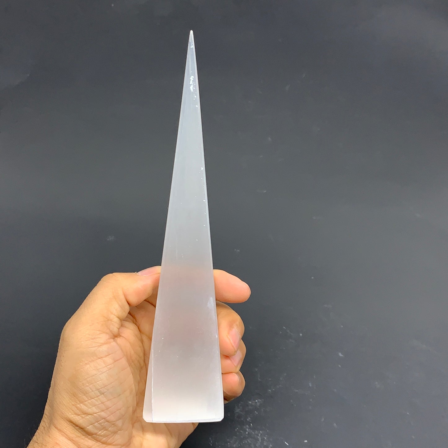 271g, 7.7"x1.6" Selenite (Satin Spar) Crystal Crystal Tower Point, B35963