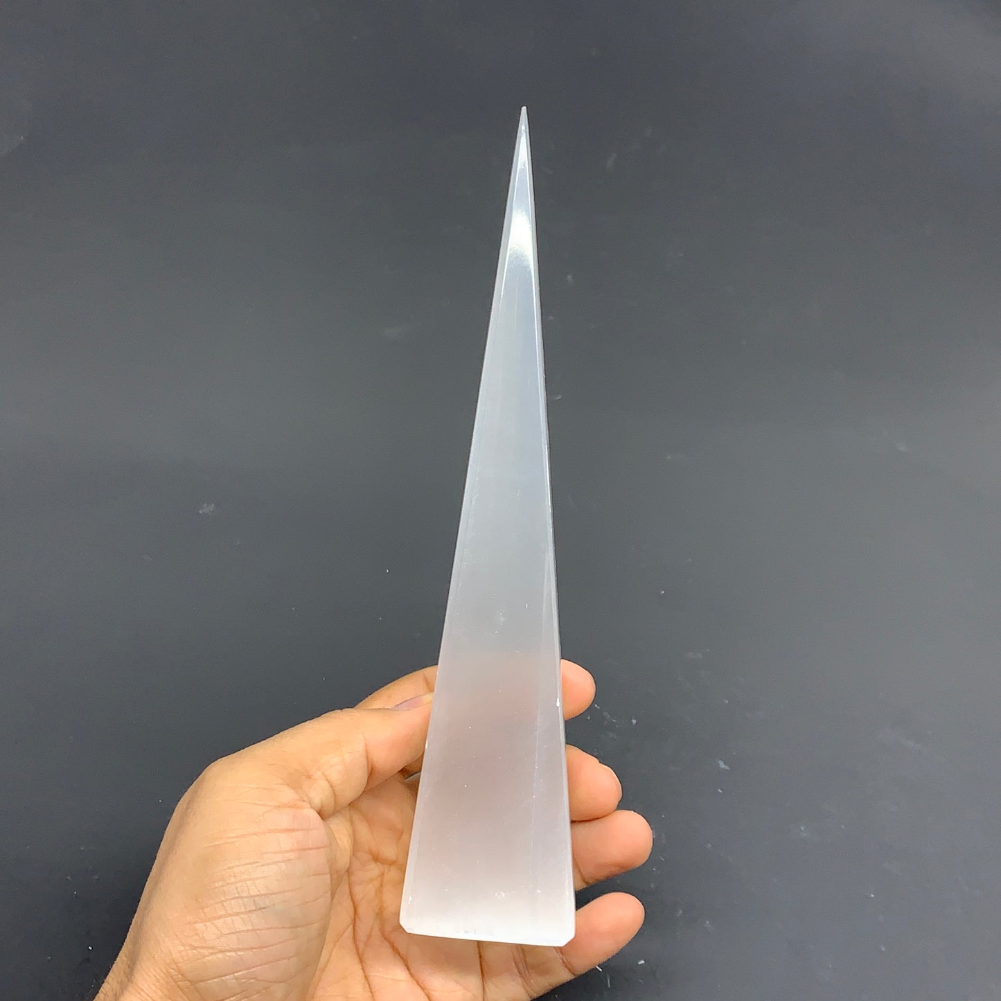 271g, 7.7"x1.6" Selenite (Satin Spar) Crystal Crystal Tower Point, B35963