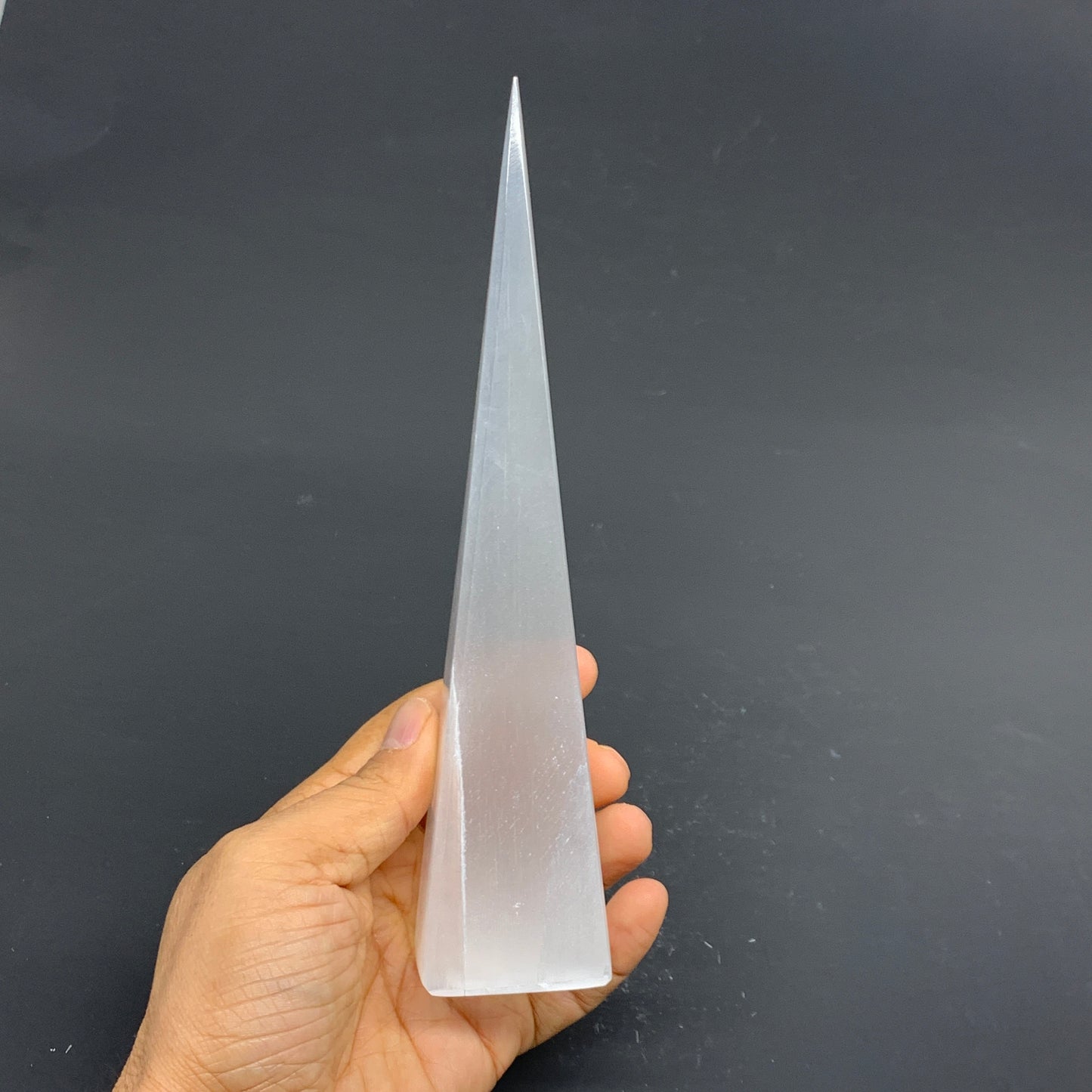 271g, 7.7"x1.6" Selenite (Satin Spar) Crystal Crystal Tower Point, B35963