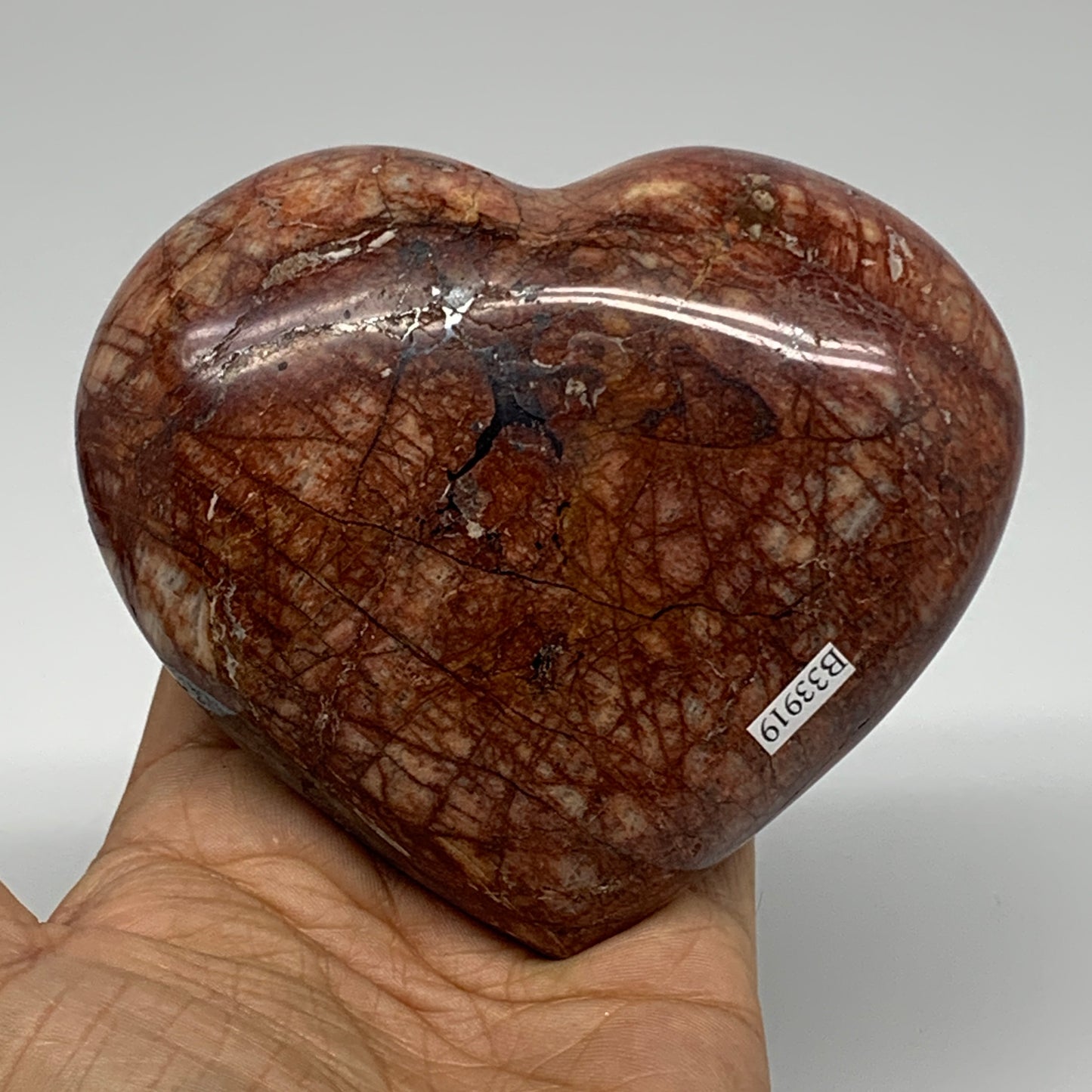 1.28 lbs, 3.8"x4.3"x1.7", Red Jasper Heart Polished Healing Home Decor, B33919