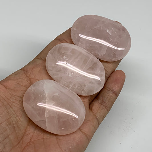 143.8g ,1.9"-2", 3pcs, Natural Pink Rose Quartz Palm-stone Small Sizes, B34551