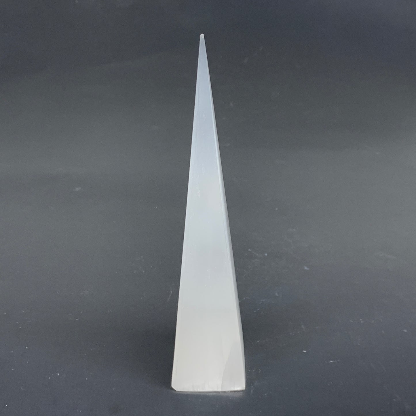 238.6g, 7.5"x1.6" Selenite (Satin Spar) Crystal Crystal Tower Point, B35964