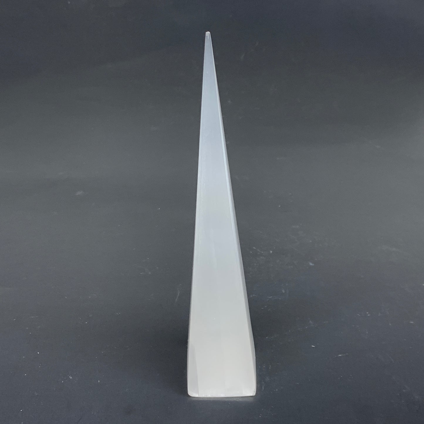 238.6g, 7.5"x1.6" Selenite (Satin Spar) Crystal Crystal Tower Point, B35964