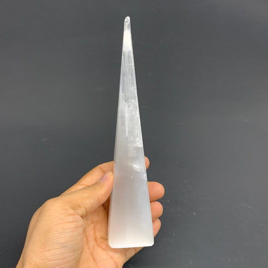 216g, 7.25"x1.5" Selenite (Satin Spar) Crystal Crystal Tower Point, B35965