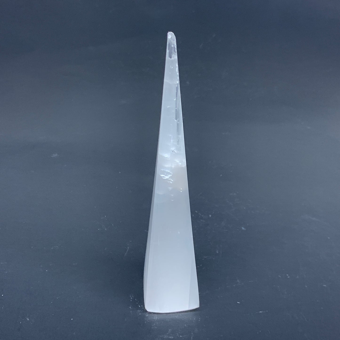 216g, 7.25"x1.5" Selenite (Satin Spar) Crystal Crystal Tower Point, B35965