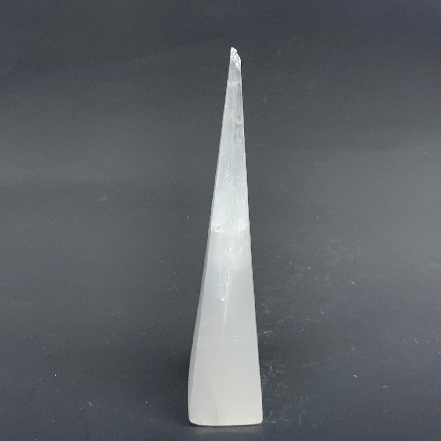 216g, 7.25"x1.5" Selenite (Satin Spar) Crystal Crystal Tower Point, B35965