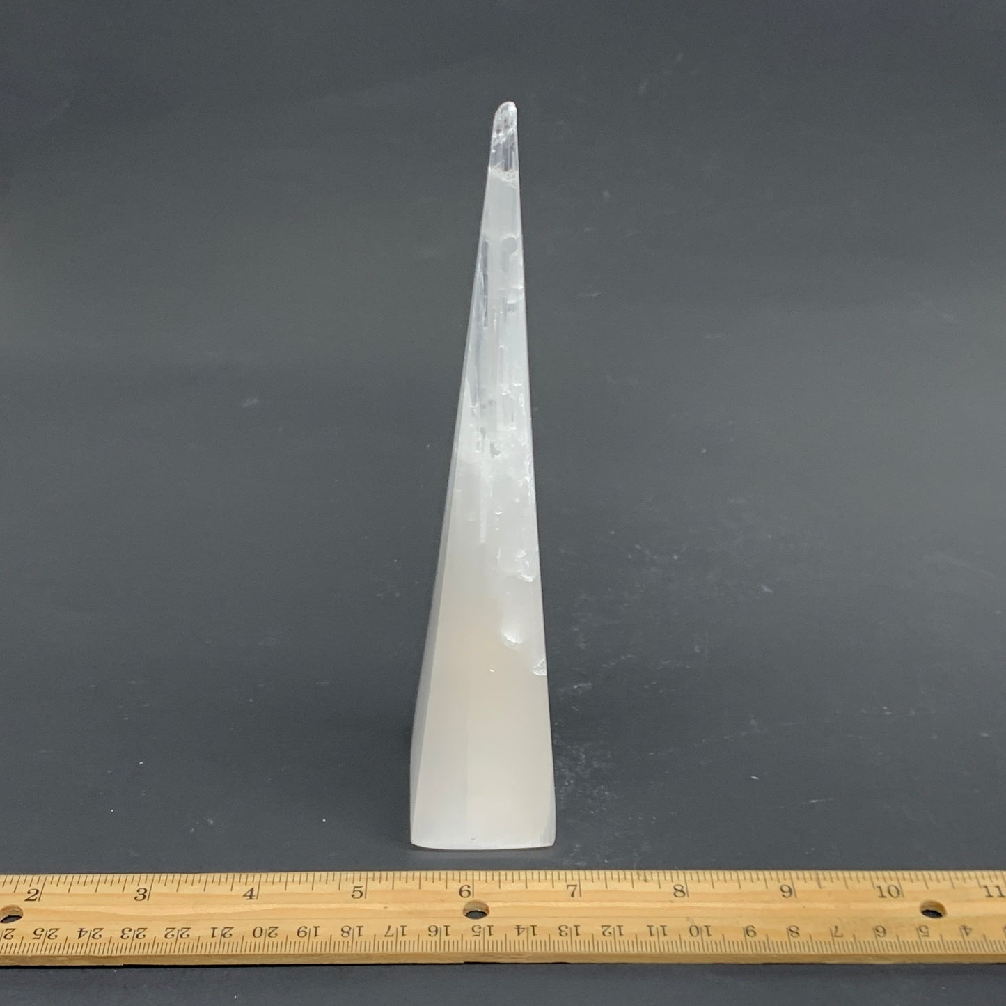 216g, 7.25"x1.5" Selenite (Satin Spar) Crystal Crystal Tower Point, B35965