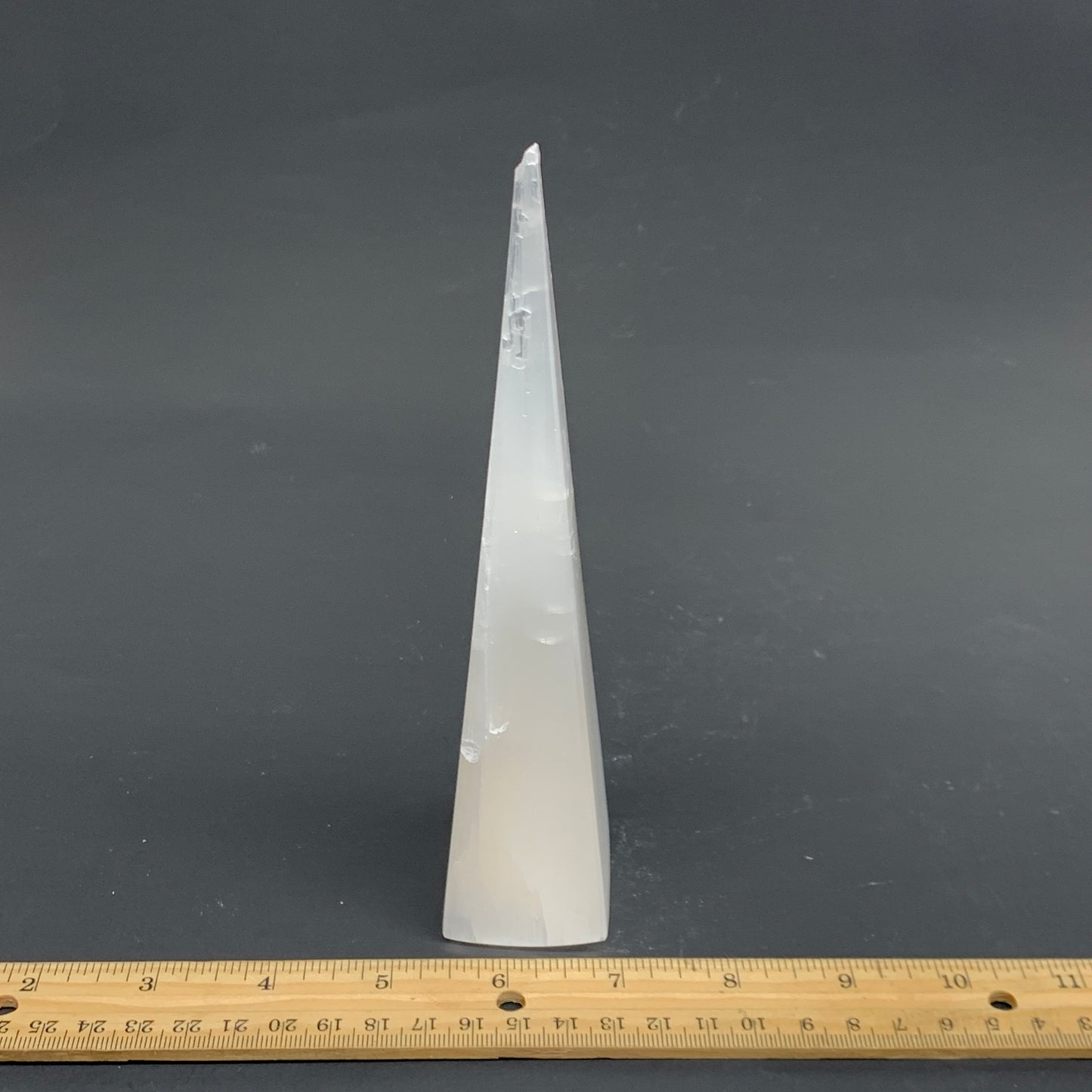 216g, 7.25"x1.5" Selenite (Satin Spar) Crystal Crystal Tower Point, B35965