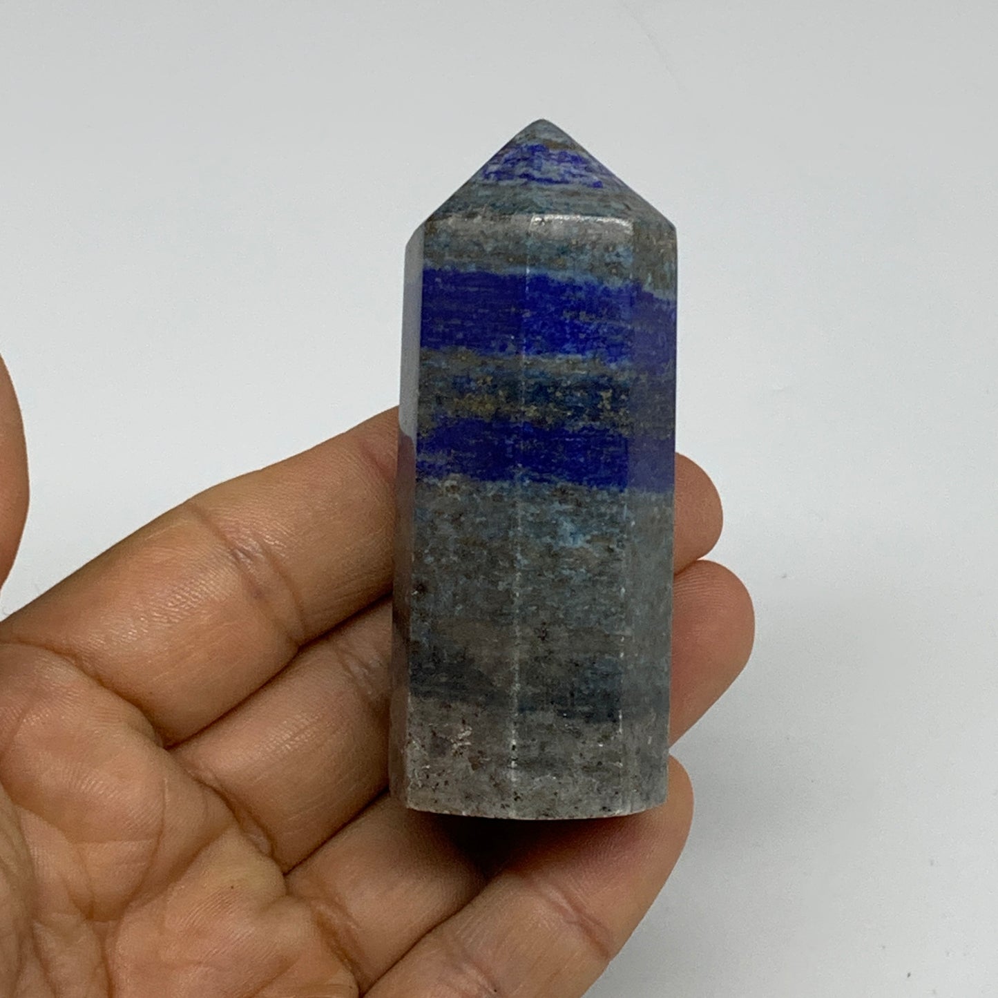 117.4g, 3.8"x1.1", Natural Lapis Lazuli Tower Point Obelisk Afghanistan,B30387