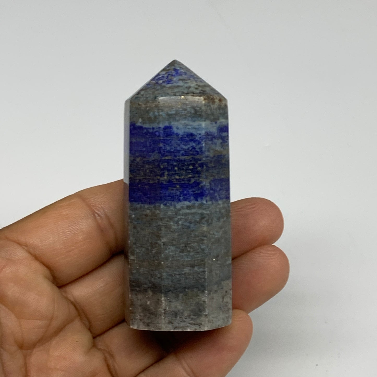 117.4g, 3.8"x1.1", Natural Lapis Lazuli Tower Point Obelisk Afghanistan,B30387