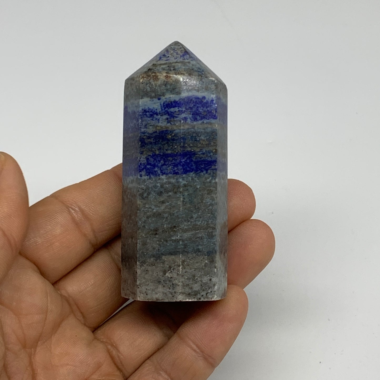 117.4g, 3.8"x1.1", Natural Lapis Lazuli Tower Point Obelisk Afghanistan,B30387