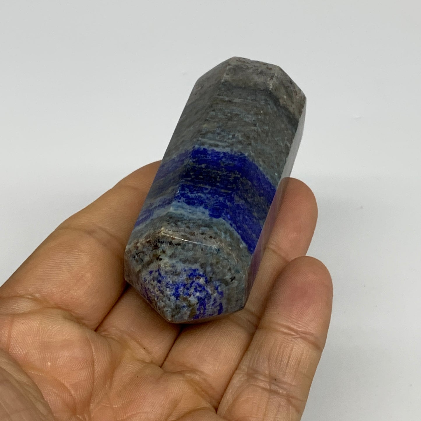 117.4g, 3.8"x1.1", Natural Lapis Lazuli Tower Point Obelisk Afghanistan,B30387