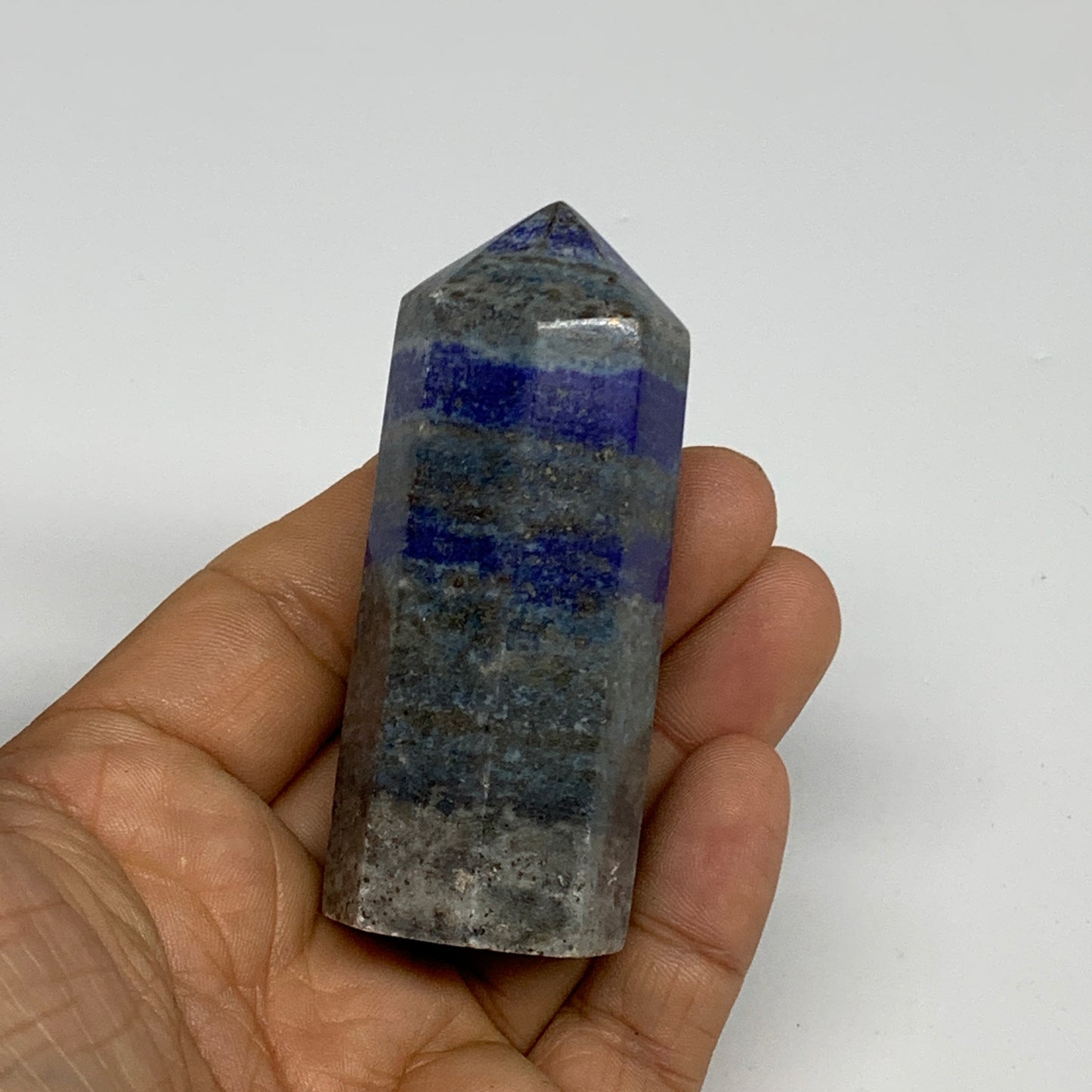 117.4g, 3.8"x1.1", Natural Lapis Lazuli Tower Point Obelisk Afghanistan,B30387