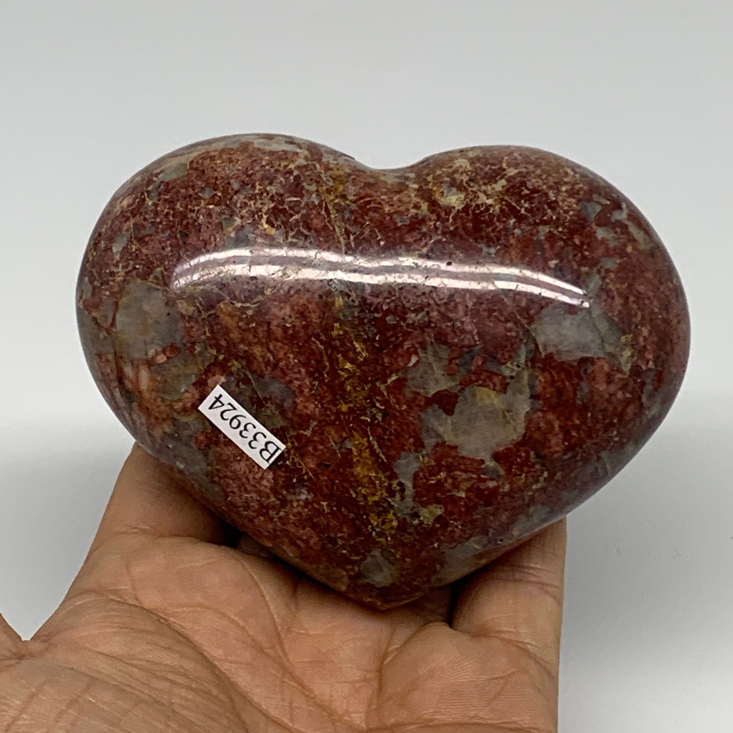 0.84 lbs, 3"x3.8"x1.6", Red Jasper Heart Polished Healing Home Decor, B33924