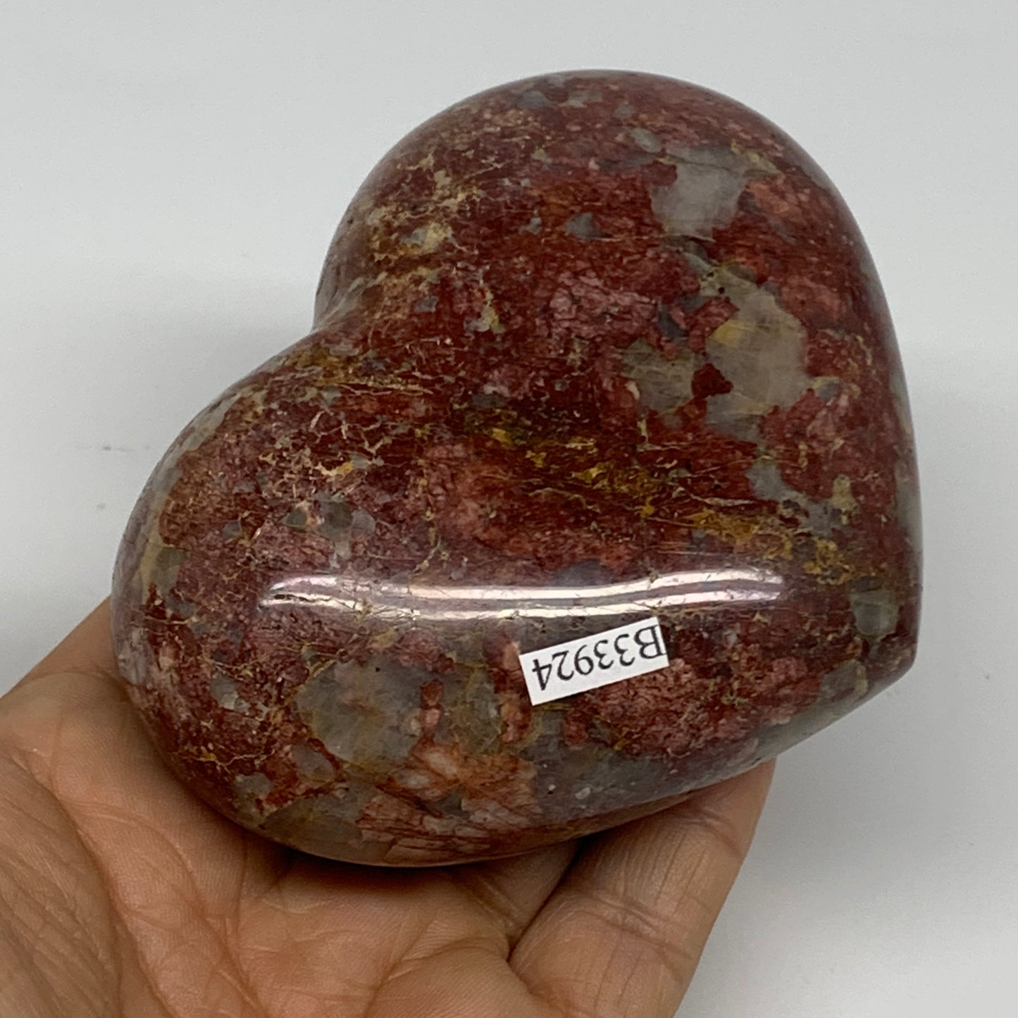 0.84 lbs, 3"x3.8"x1.6", Red Jasper Heart Polished Healing Home Decor, B33924