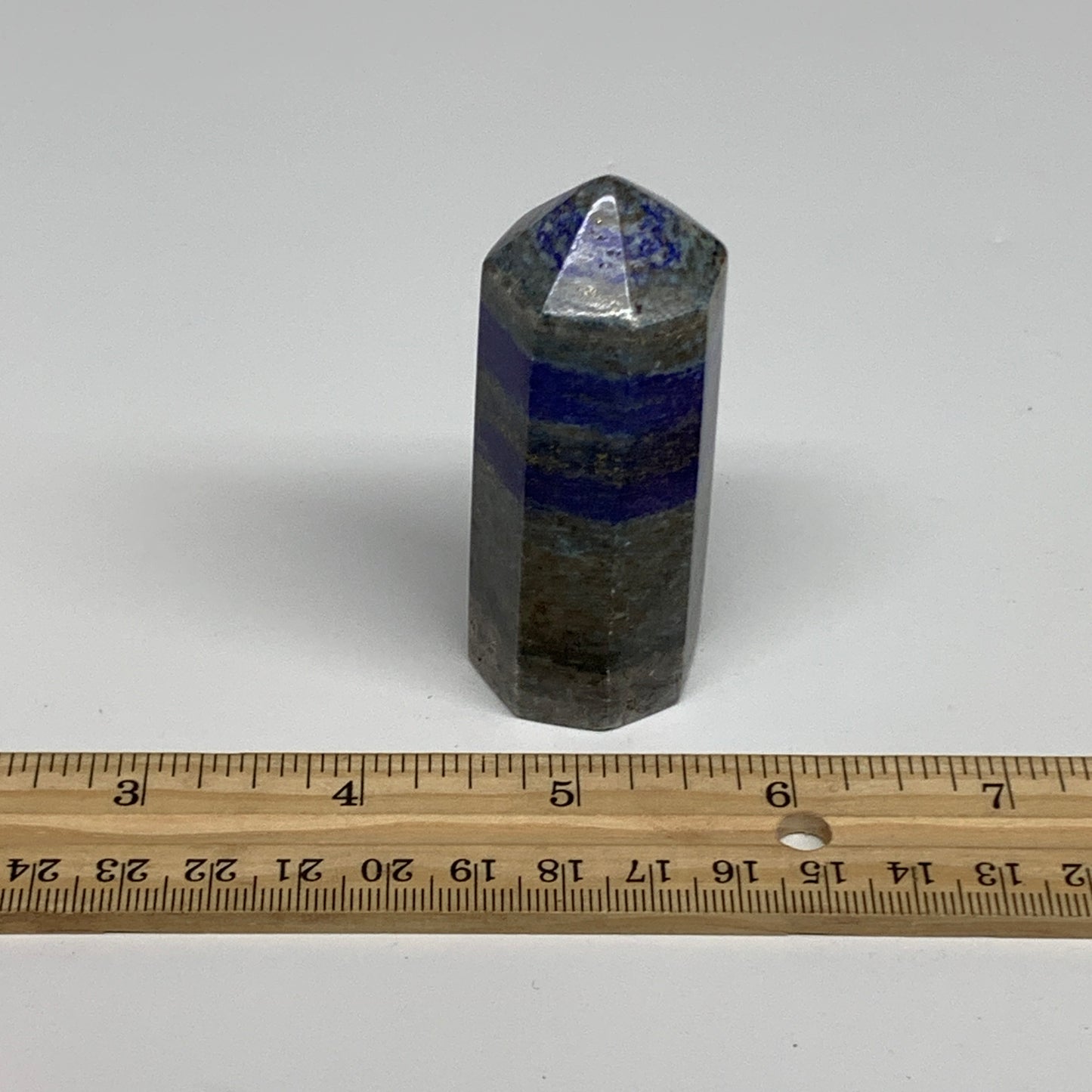 117.4g, 3.8"x1.1", Natural Lapis Lazuli Tower Point Obelisk Afghanistan,B30387