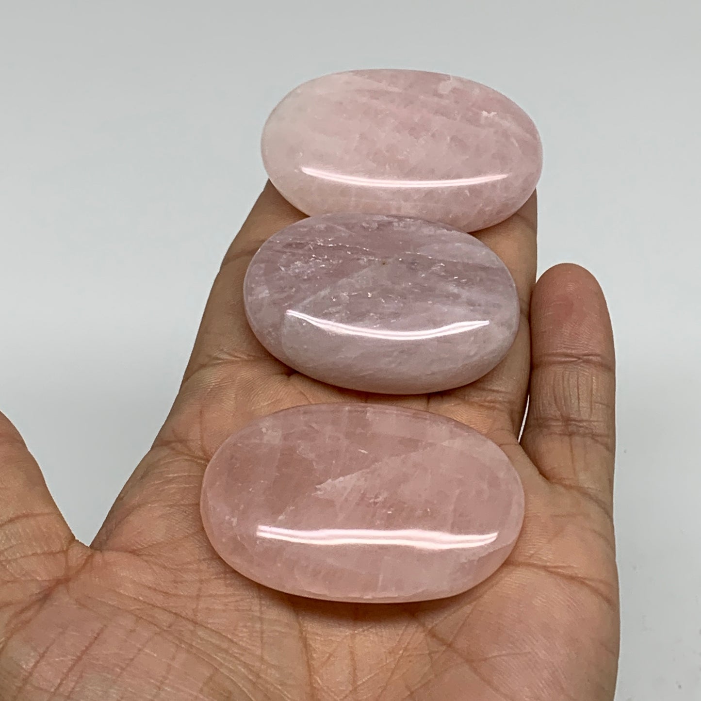 121g ,1.8"-2", 3pcs, Natural Pink Rose Quartz Palm-stone Small Sizes, B34555