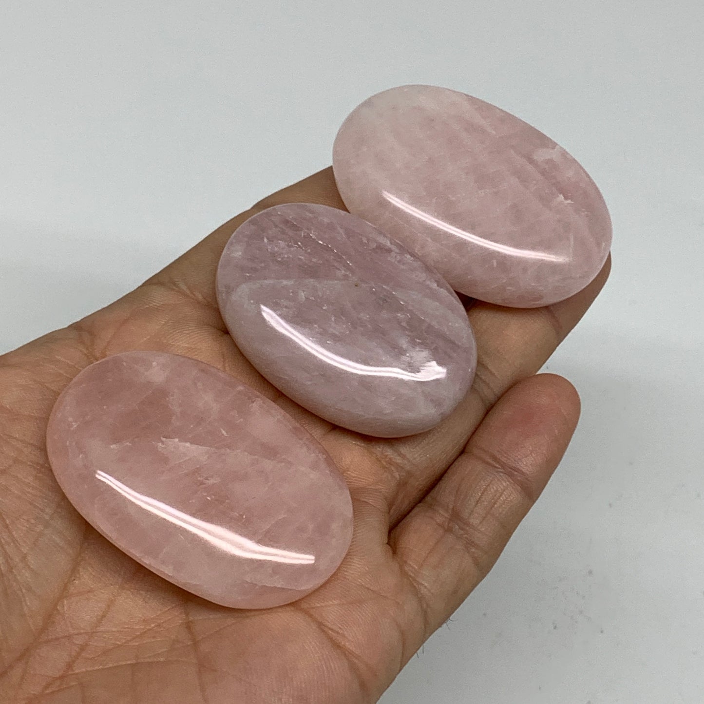 121g ,1.8"-2", 3pcs, Natural Pink Rose Quartz Palm-stone Small Sizes, B34555