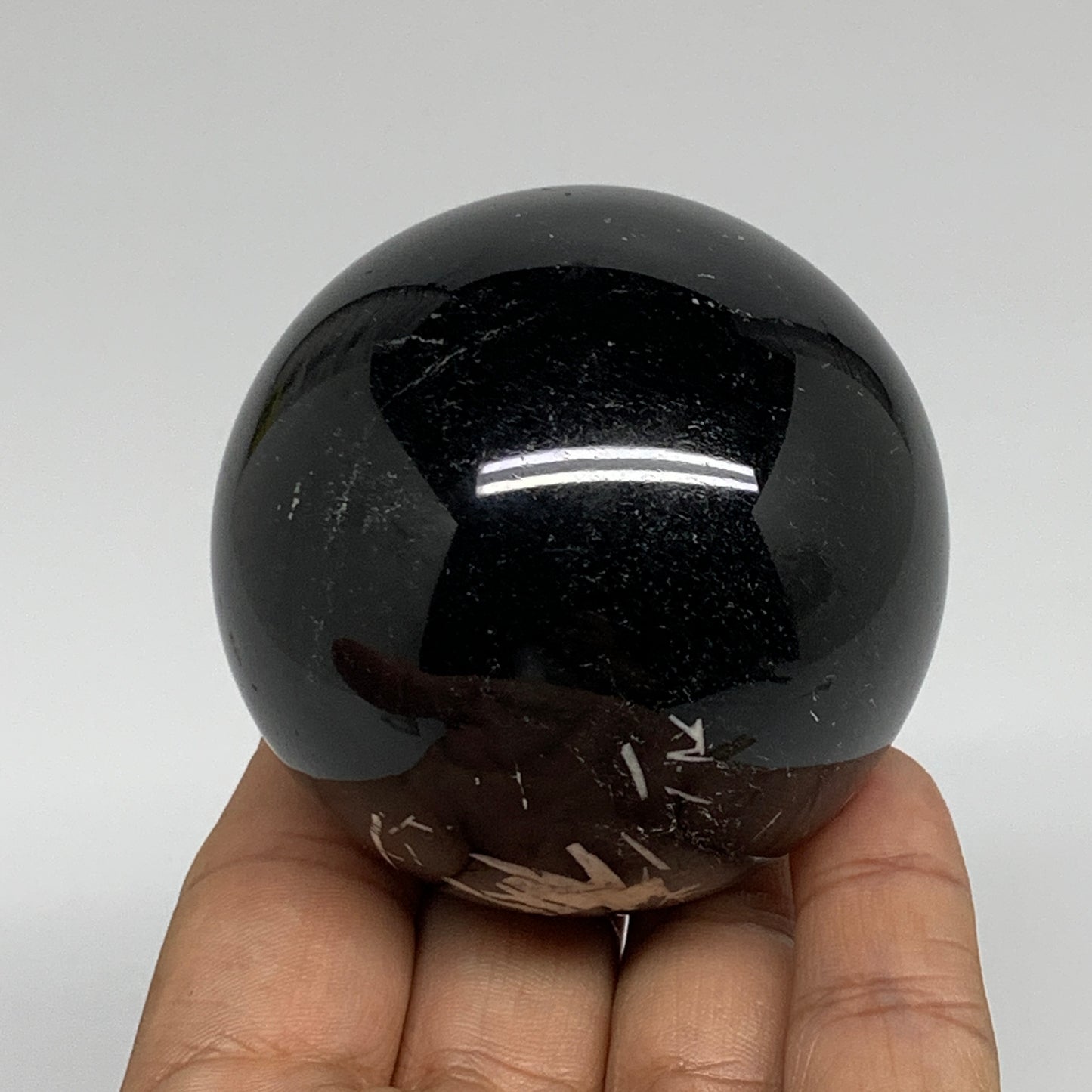 384g,2.4"(60mm), Natural Black Tourmaline Sphere Ball Gemstone,B35329