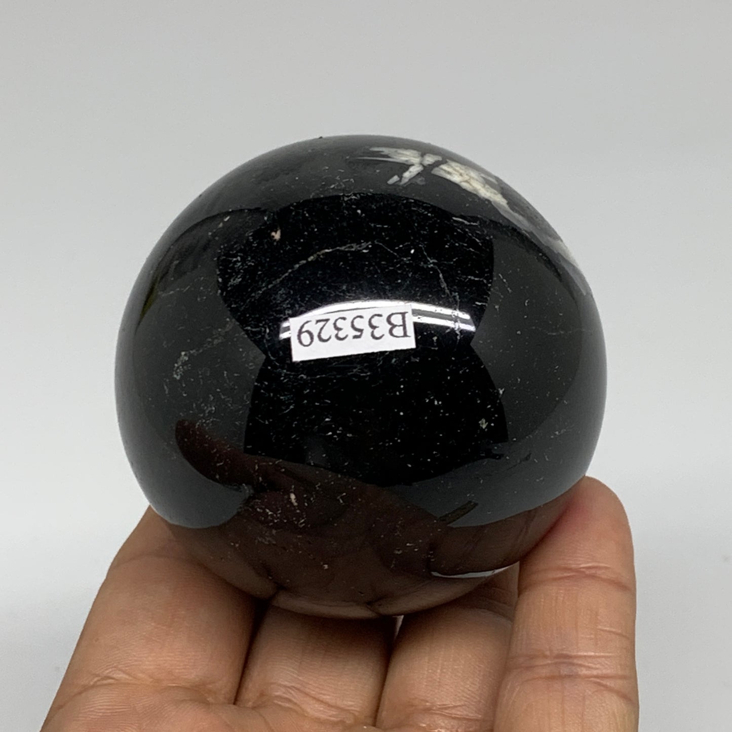 384g,2.4"(60mm), Natural Black Tourmaline Sphere Ball Gemstone,B35329