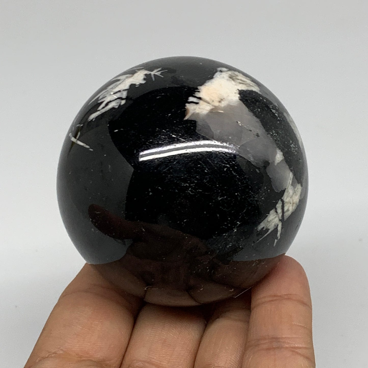 384g,2.4"(60mm), Natural Black Tourmaline Sphere Ball Gemstone,B35329