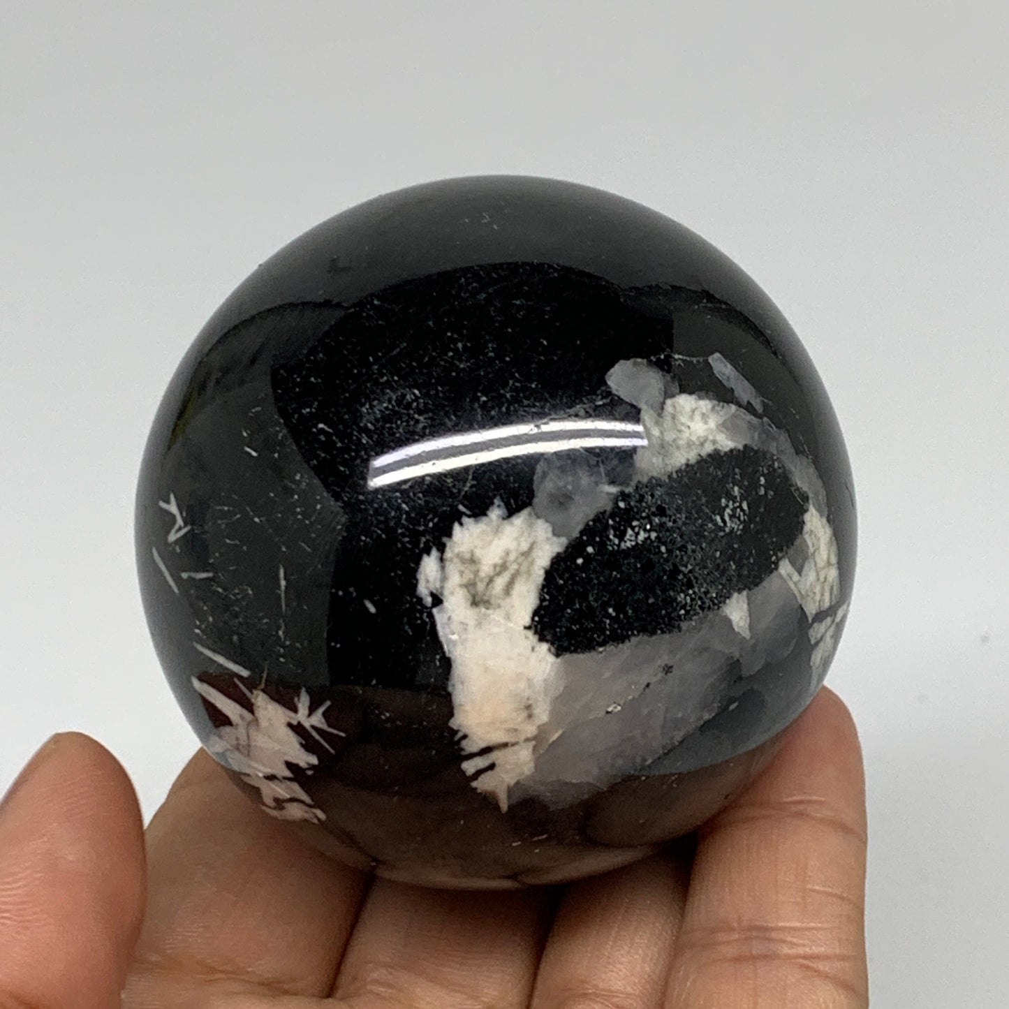 384g,2.4"(60mm), Natural Black Tourmaline Sphere Ball Gemstone,B35329