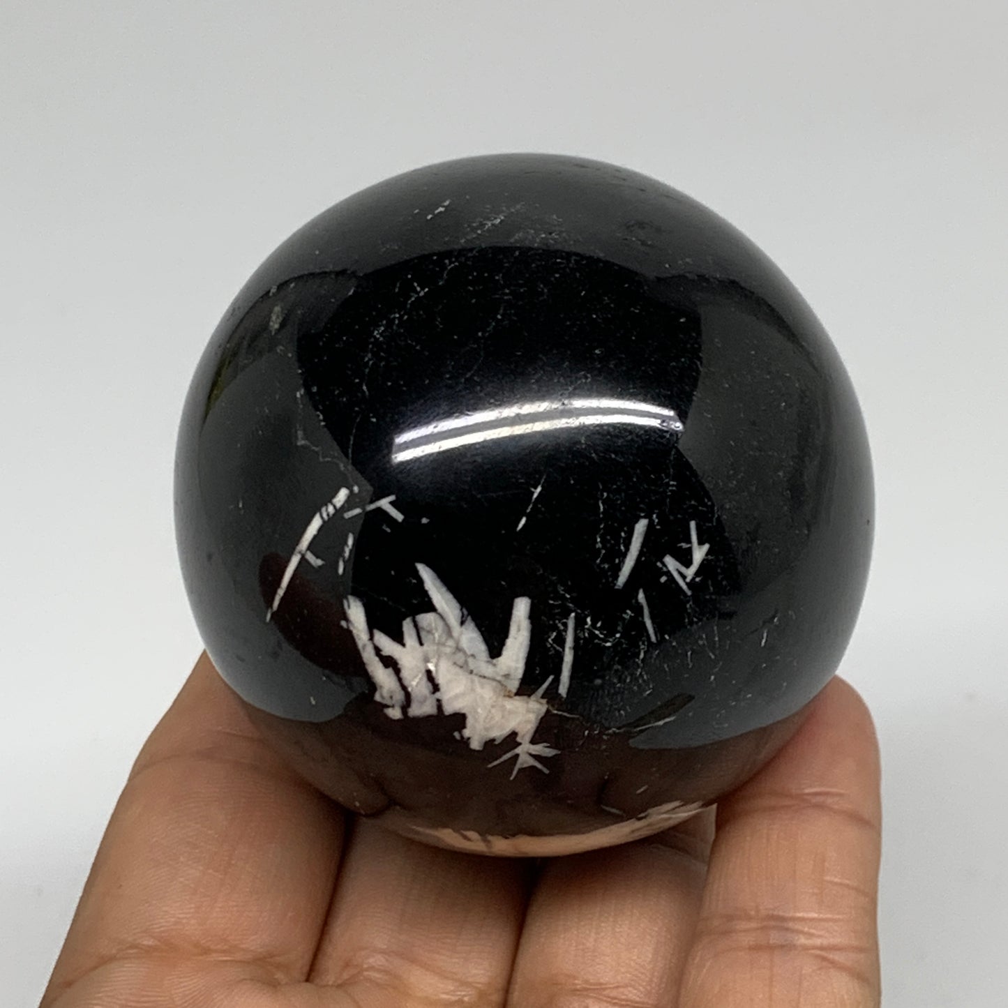 384g,2.4"(60mm), Natural Black Tourmaline Sphere Ball Gemstone,B35329