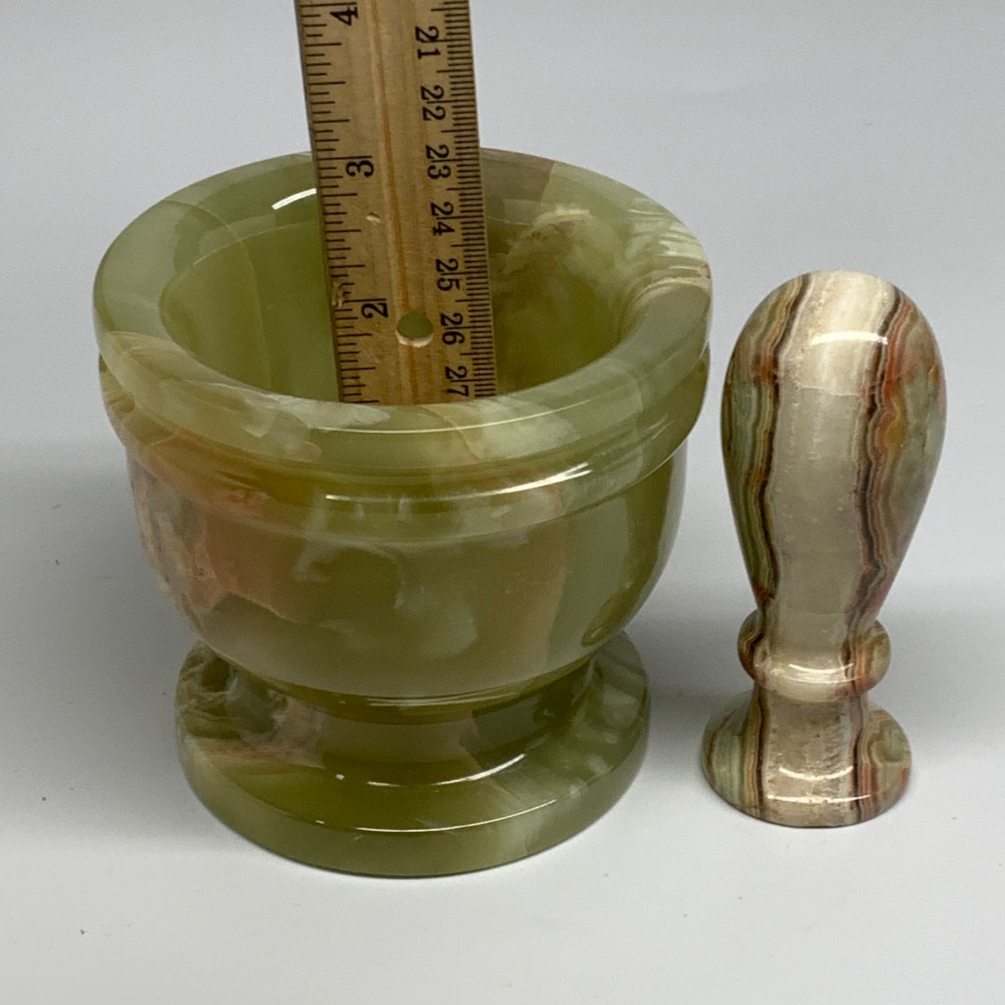 2.5 lbs,  3.7"x4", Natural Green Onyx Crystal Pestle and Mortar Handmade, B32546