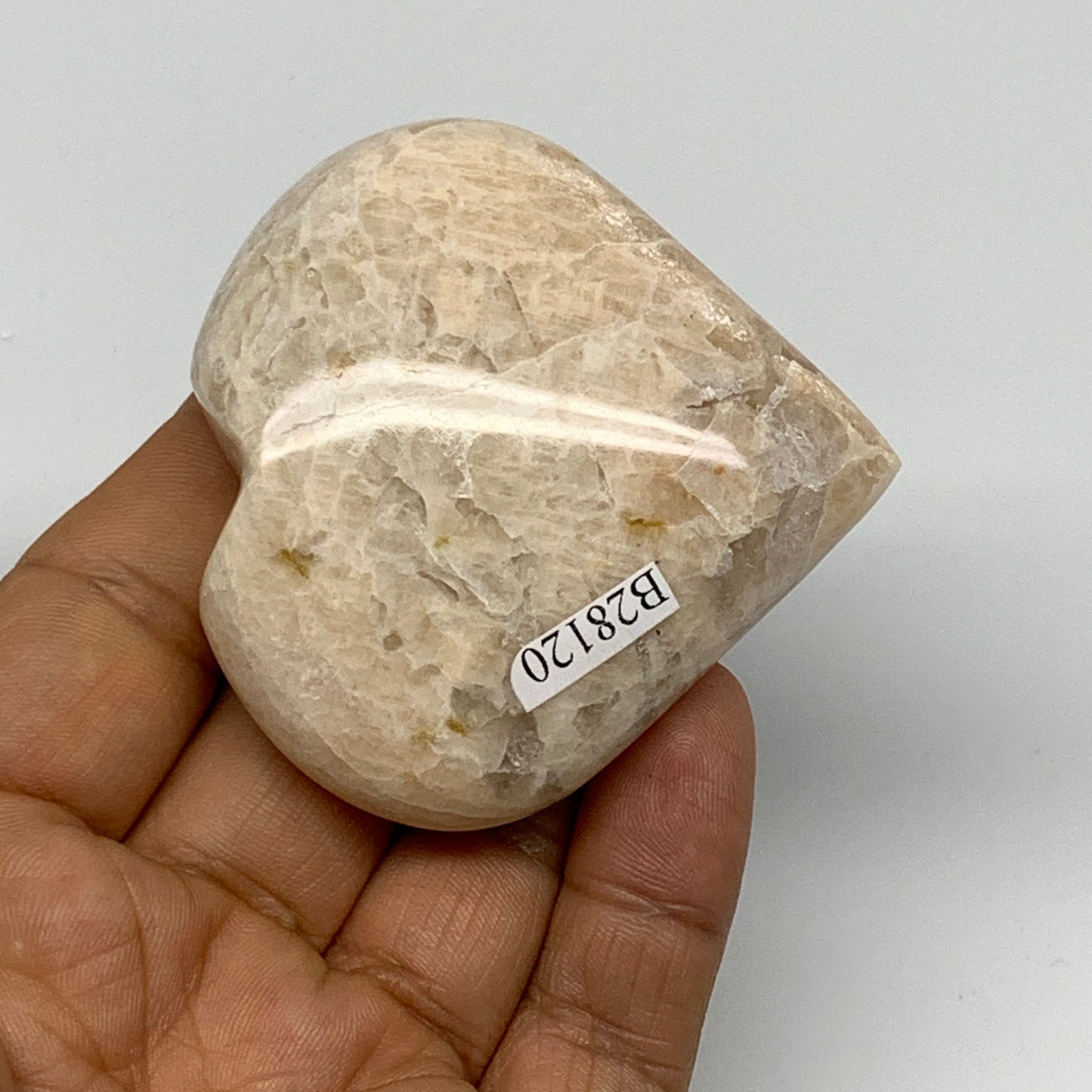 99.7g, 2.3"x2.4"x0.9", Peach Moonstone Heart Crystal Polished Gemstone, B28120