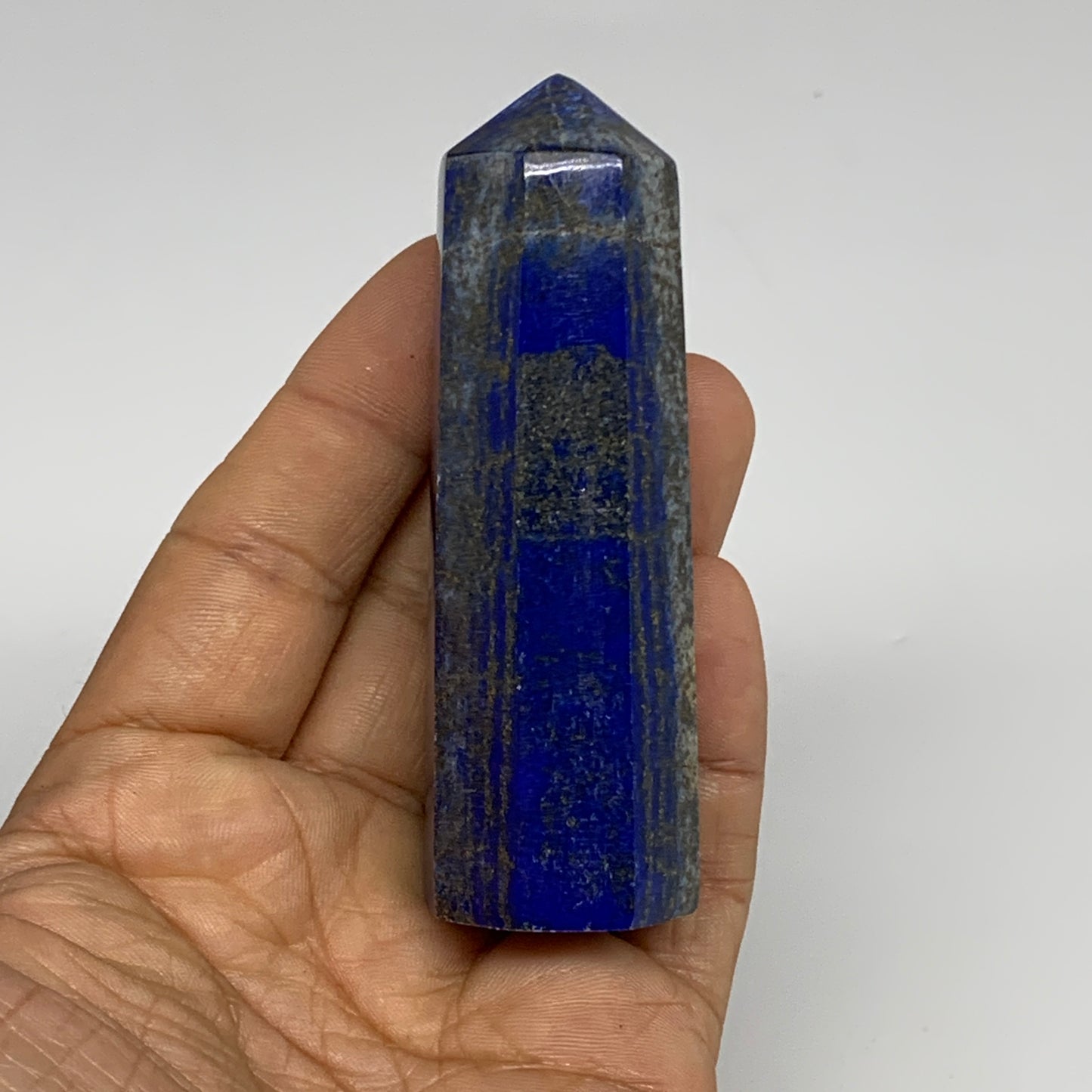 128.8g,3.3"x1"x1", Natural Lapis Lazuli Tower Point Obelisk Afghanistan,B30395