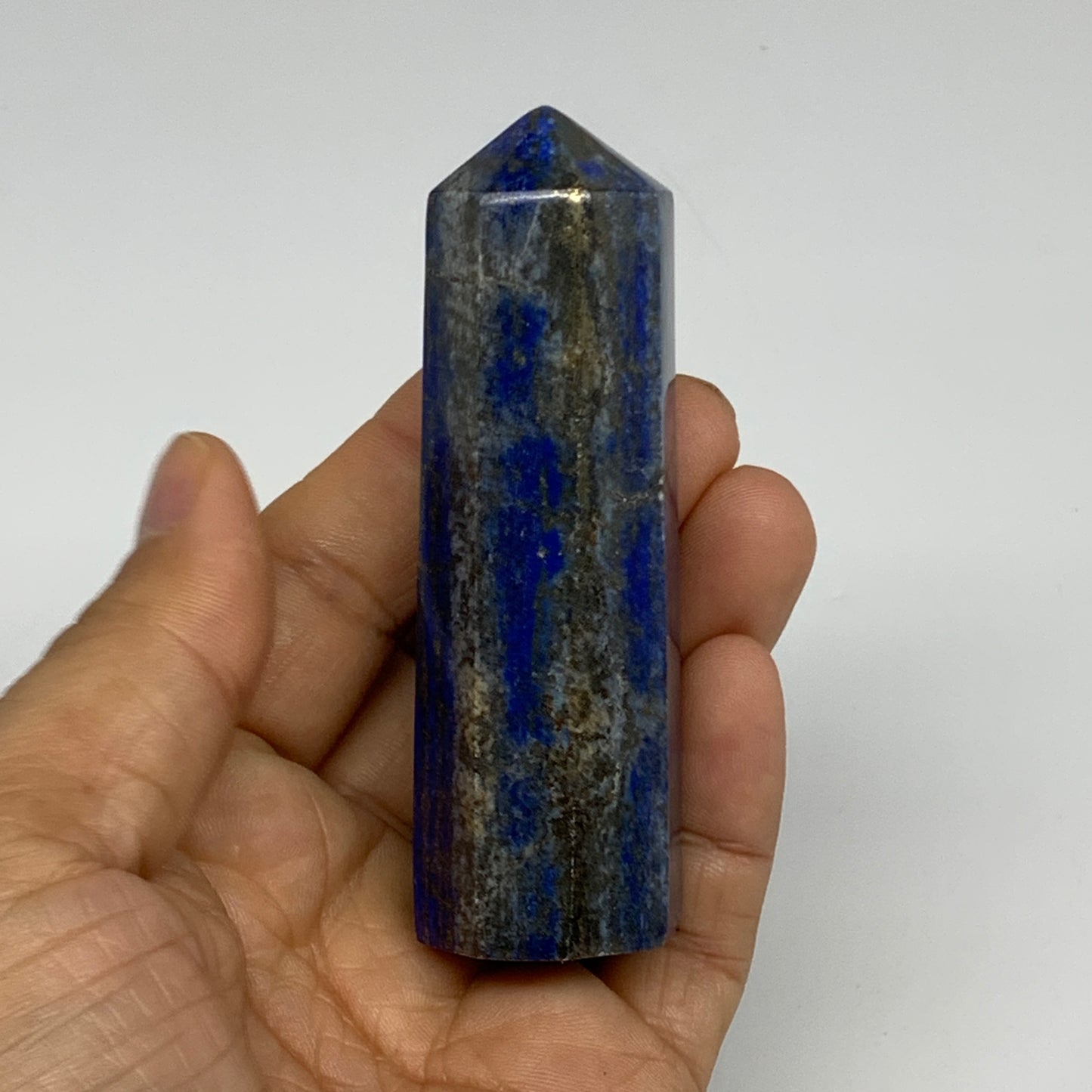 128.8g,3.3"x1"x1", Natural Lapis Lazuli Tower Point Obelisk Afghanistan,B30395