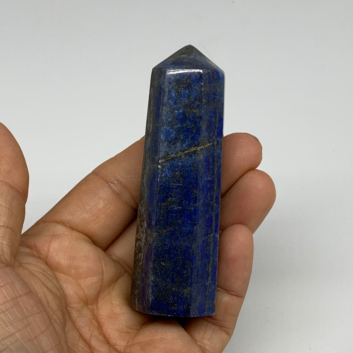 128.8g,3.3"x1"x1", Natural Lapis Lazuli Tower Point Obelisk Afghanistan,B30395