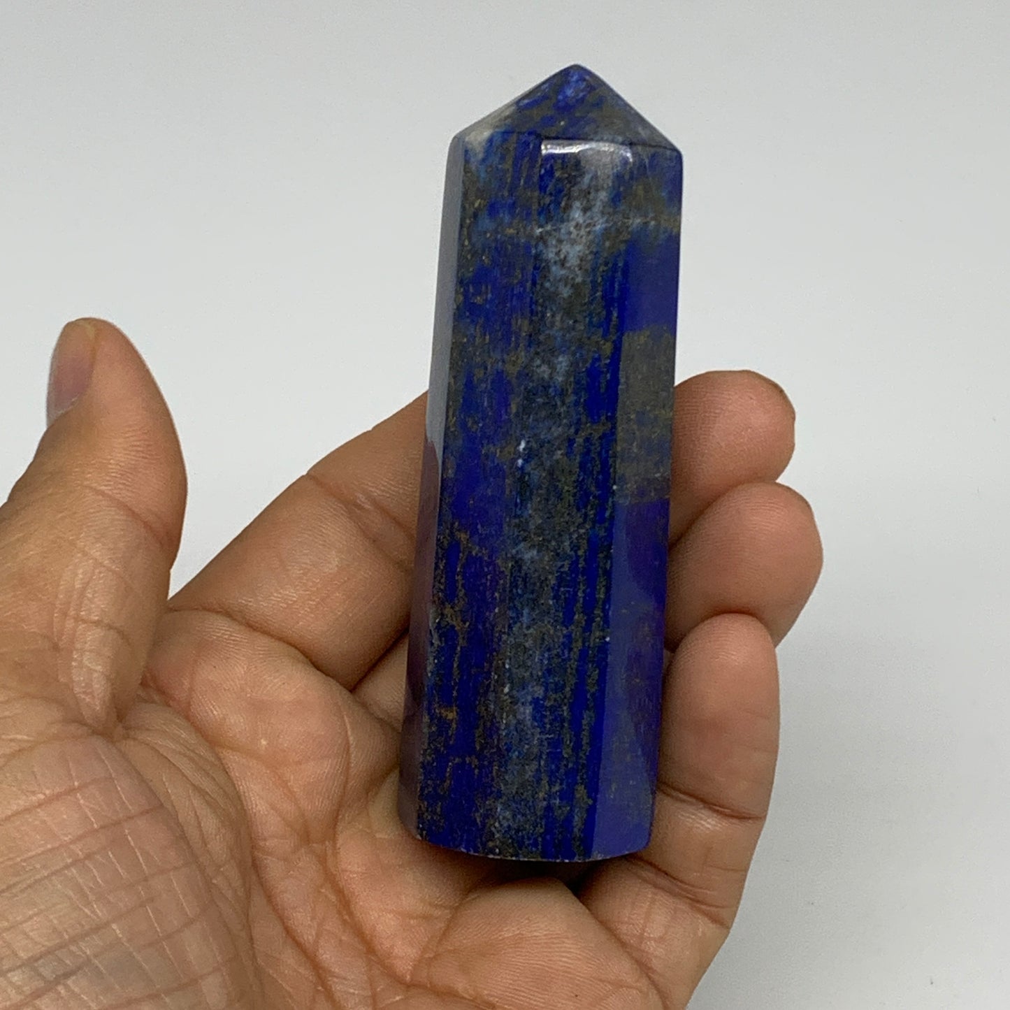 128.8g,3.3"x1"x1", Natural Lapis Lazuli Tower Point Obelisk Afghanistan,B30395