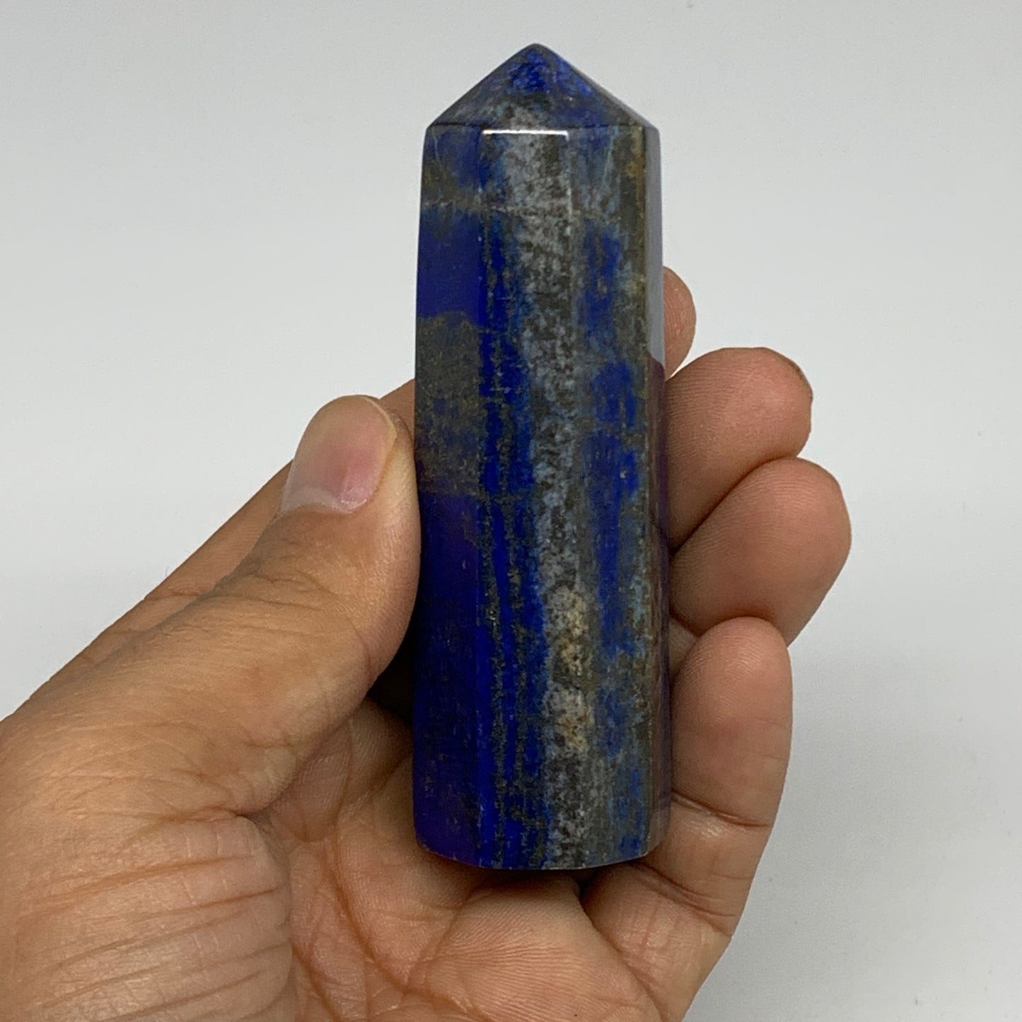 128.8g,3.3"x1"x1", Natural Lapis Lazuli Tower Point Obelisk Afghanistan,B30395